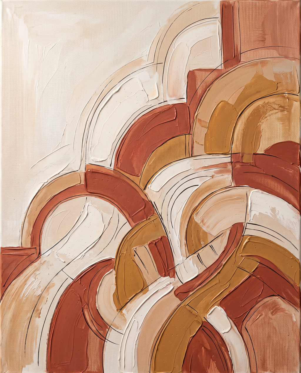 Terracotta Curved Forms Abstract Wall Art, Earth Tone Impasto Painting, Modern Bedroom Decor, Gift