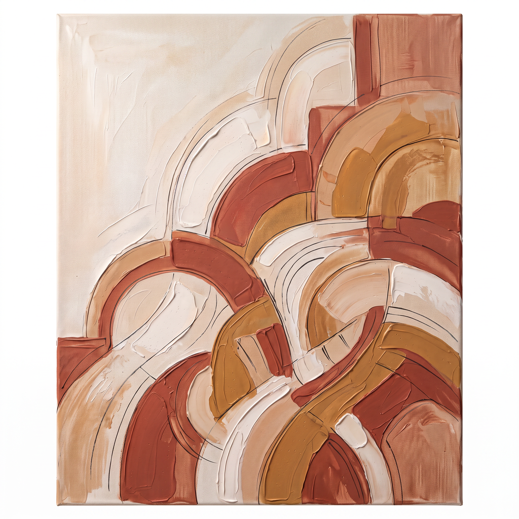 Terracotta Curved Forms Abstract Wall Art, Earth Tone Impasto Painting, Modern Bedroom Decor, Gift