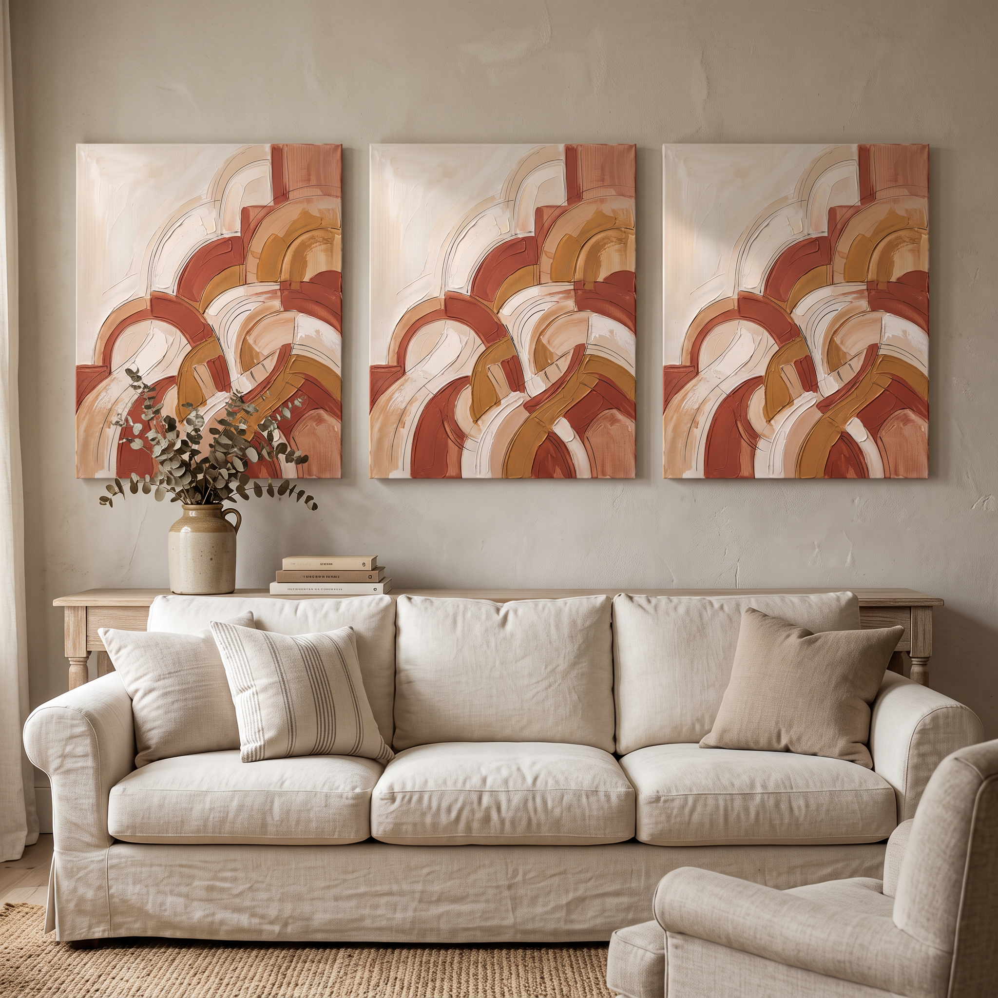 Terracotta Curved Forms Abstract Wall Art, Earth Tone Impasto Painting, Modern Bedroom Decor, Gift