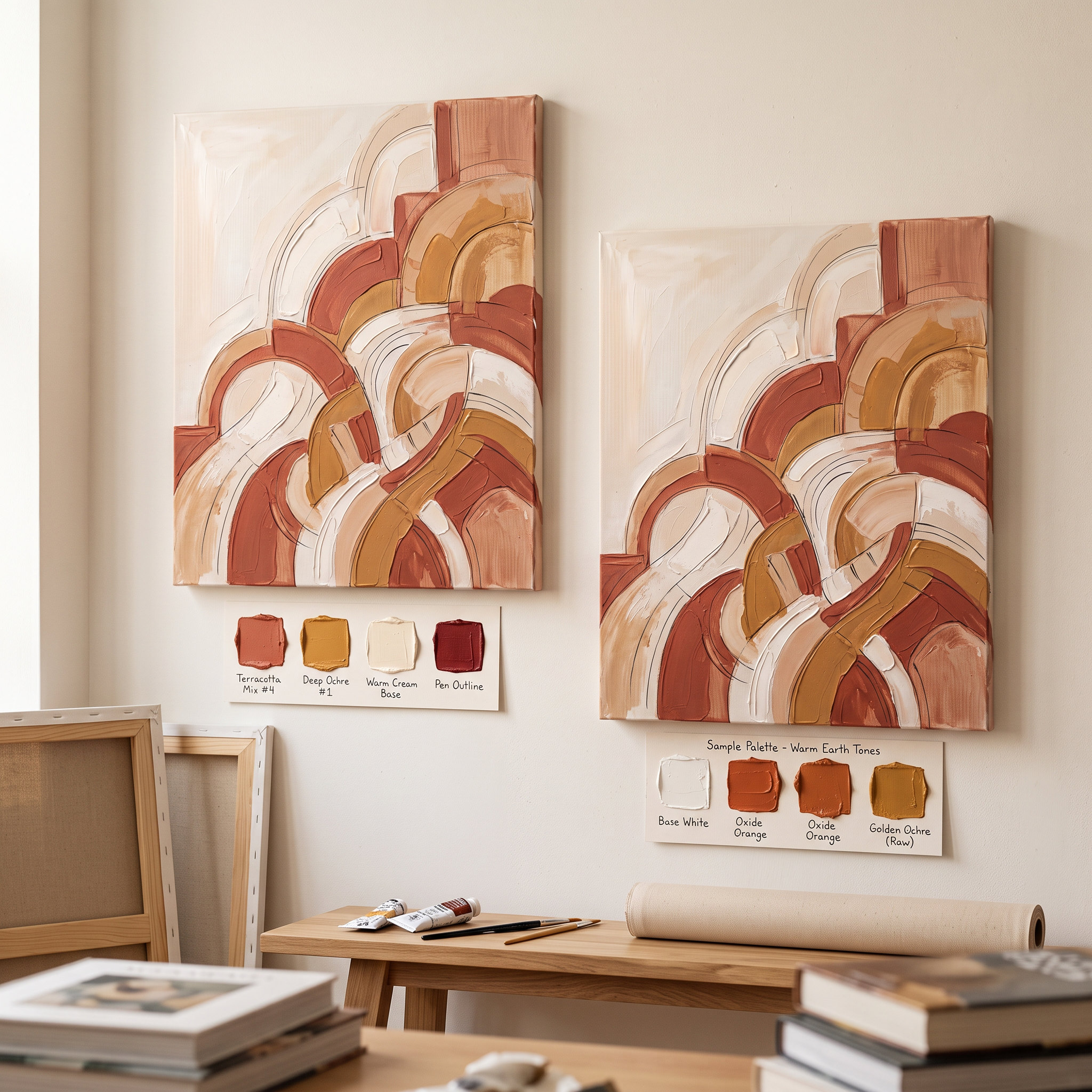Terracotta Curved Forms Abstract Wall Art, Earth Tone Impasto Painting, Modern Bedroom Decor, Gift