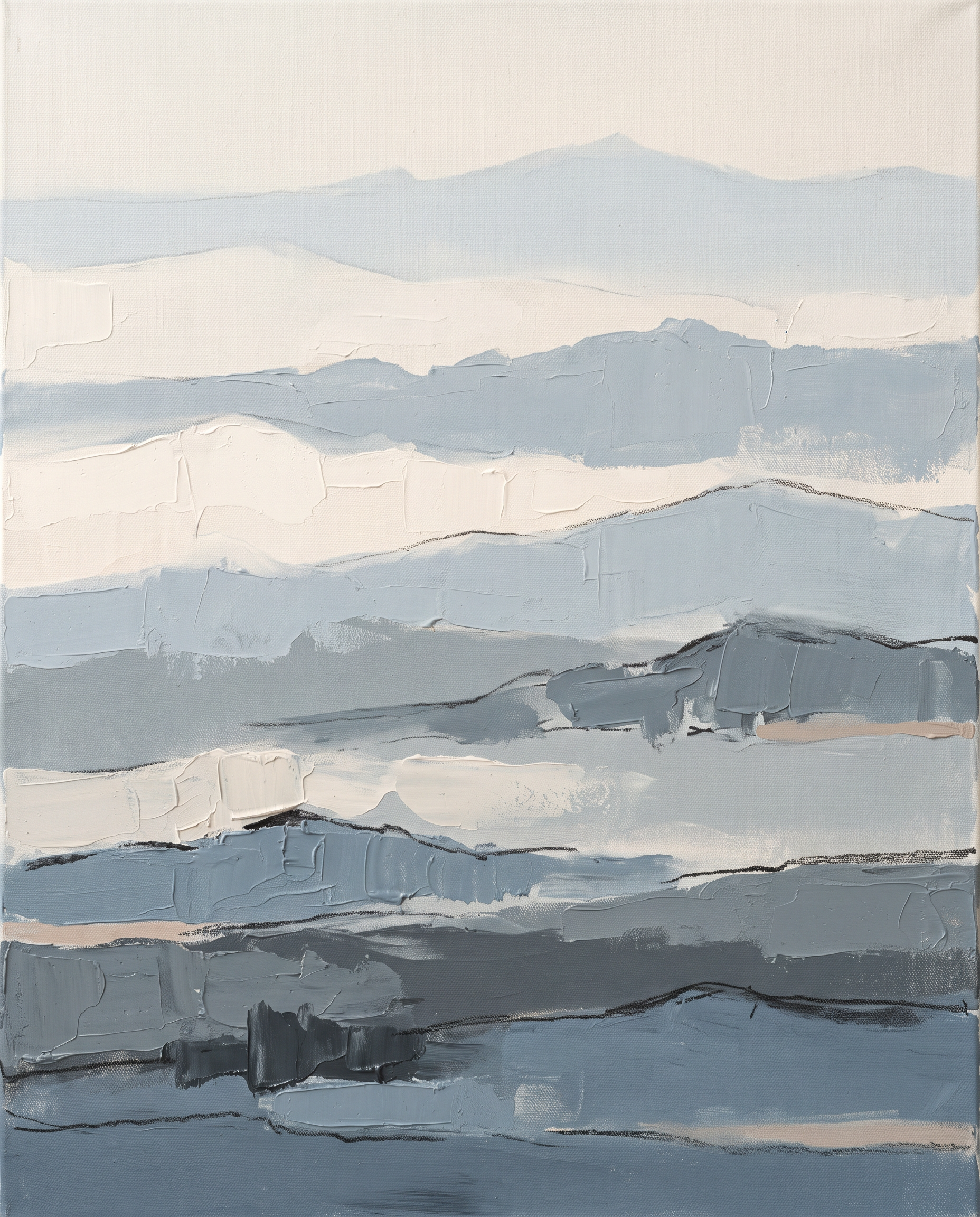 Fog Blue Layered Texture Abstract Canvas, Minimalist Wall Art Print, Calm Bathroom Decor, Gift