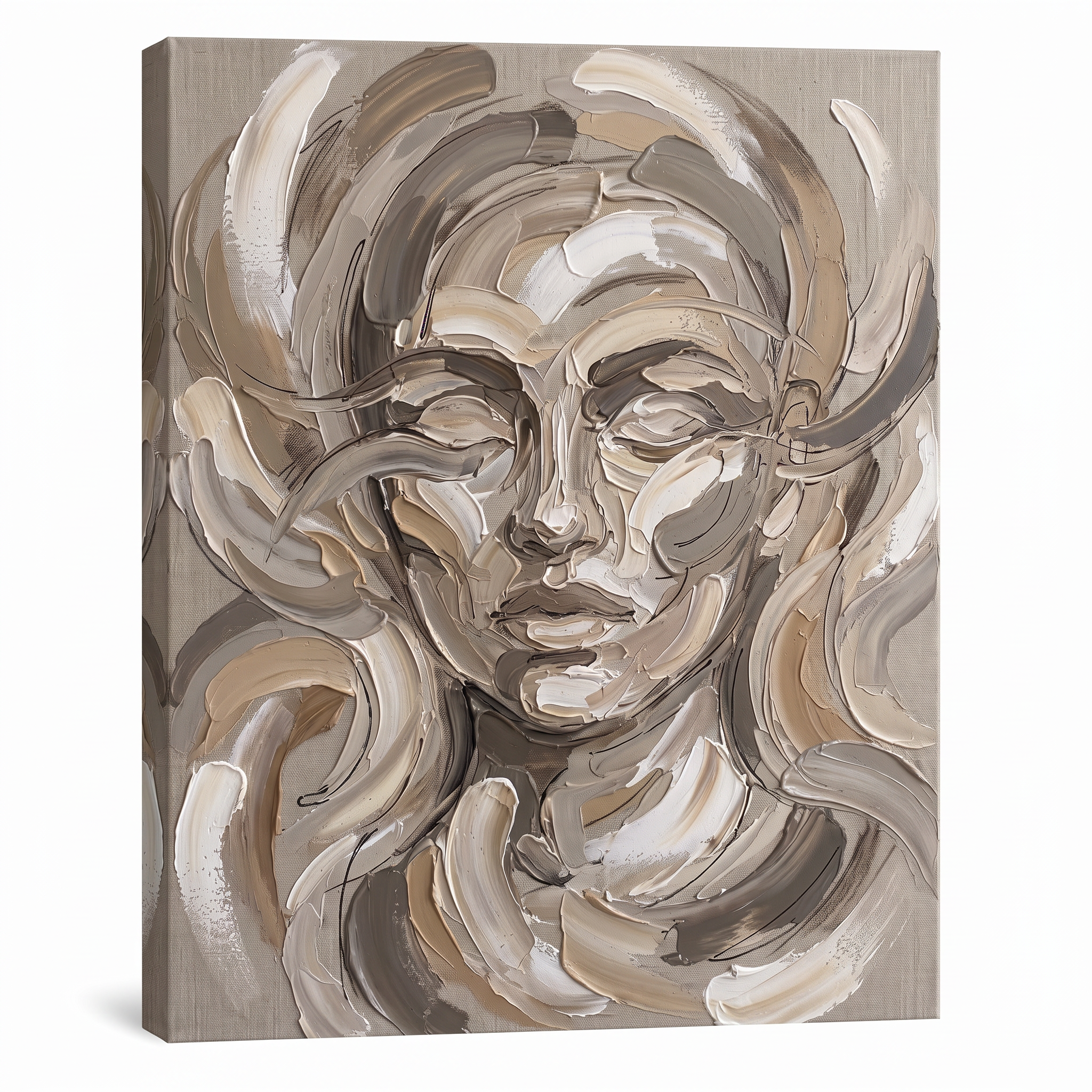 Warm Neutral Impasto Arcs Wall Art, Thick Palette Knife Abstract Painting, Modern Living Room Decor, Gift