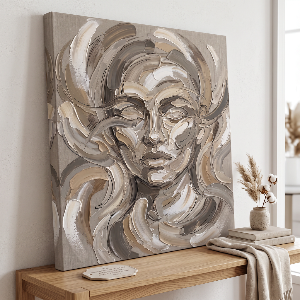 Warm Neutral Impasto Arcs Wall Art, Thick Palette Knife Abstract Painting, Modern Living Room Decor, Gift