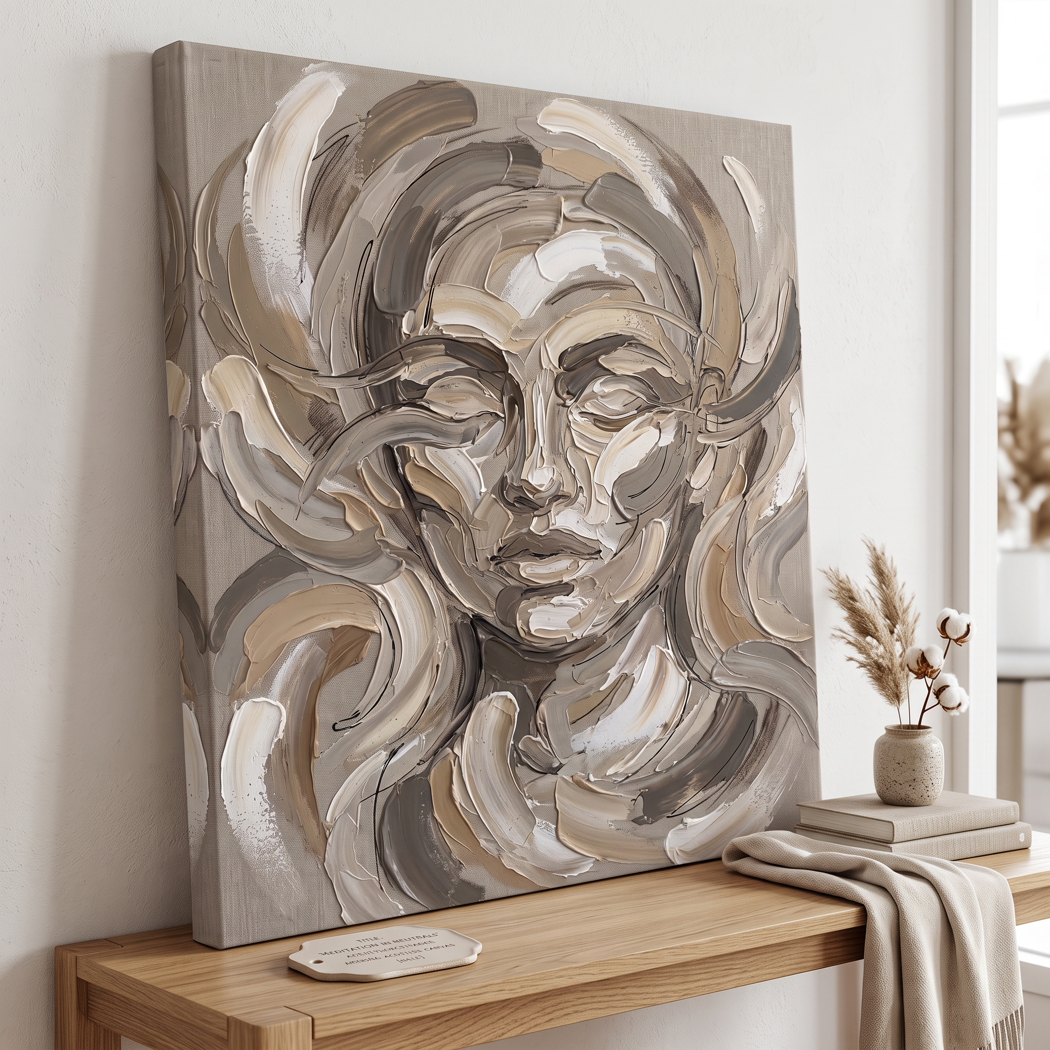 Warm Neutral Impasto Arcs Wall Art, Thick Palette Knife Abstract Painting, Modern Living Room Decor, Gift