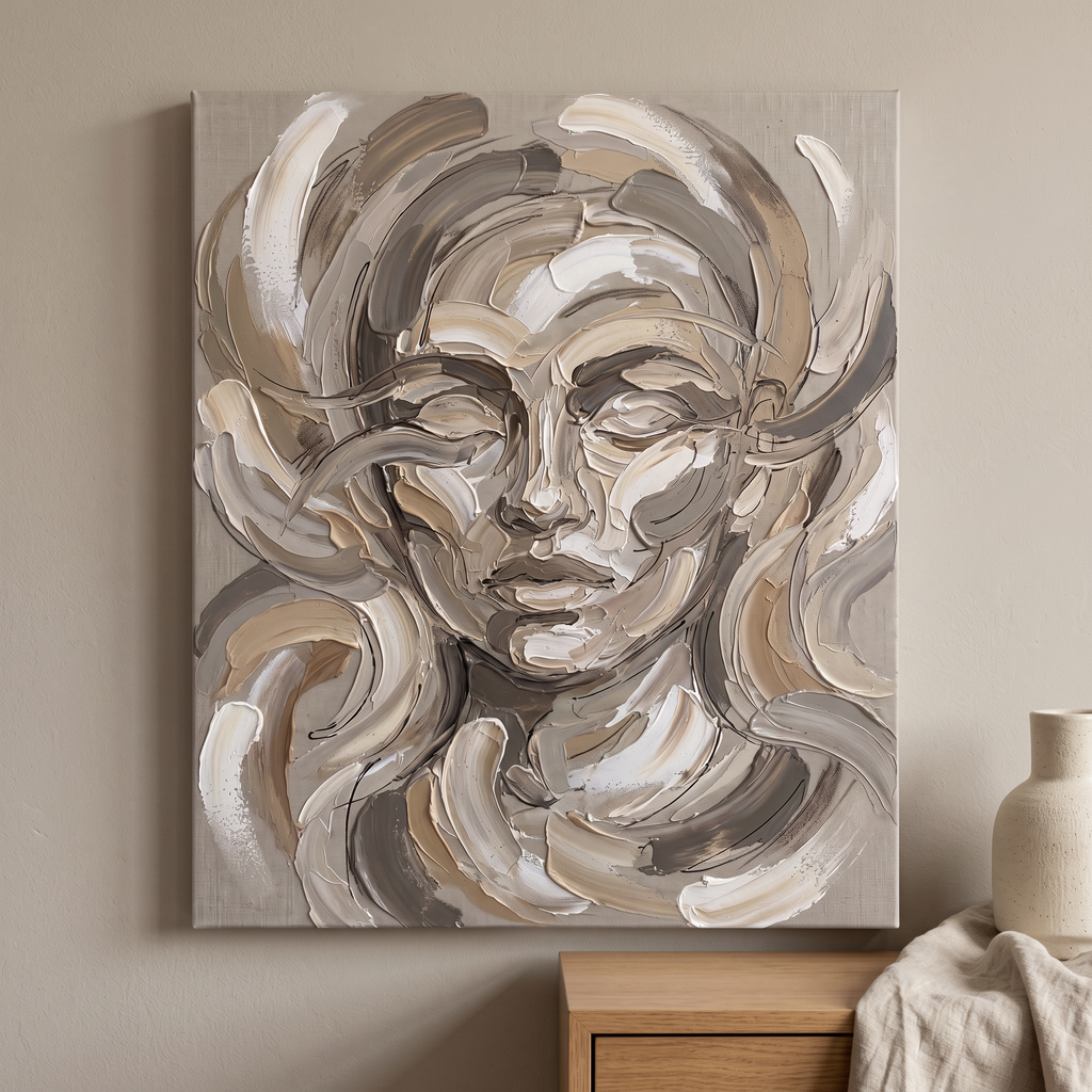 Warm Neutral Impasto Arcs Wall Art, Thick Palette Knife Abstract Painting, Modern Living Room Decor, Gift