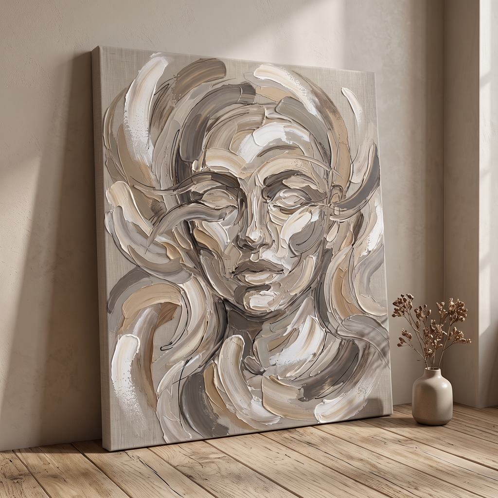 Warm Neutral Impasto Arcs Wall Art, Thick Palette Knife Abstract Painting, Modern Living Room Decor, Gift