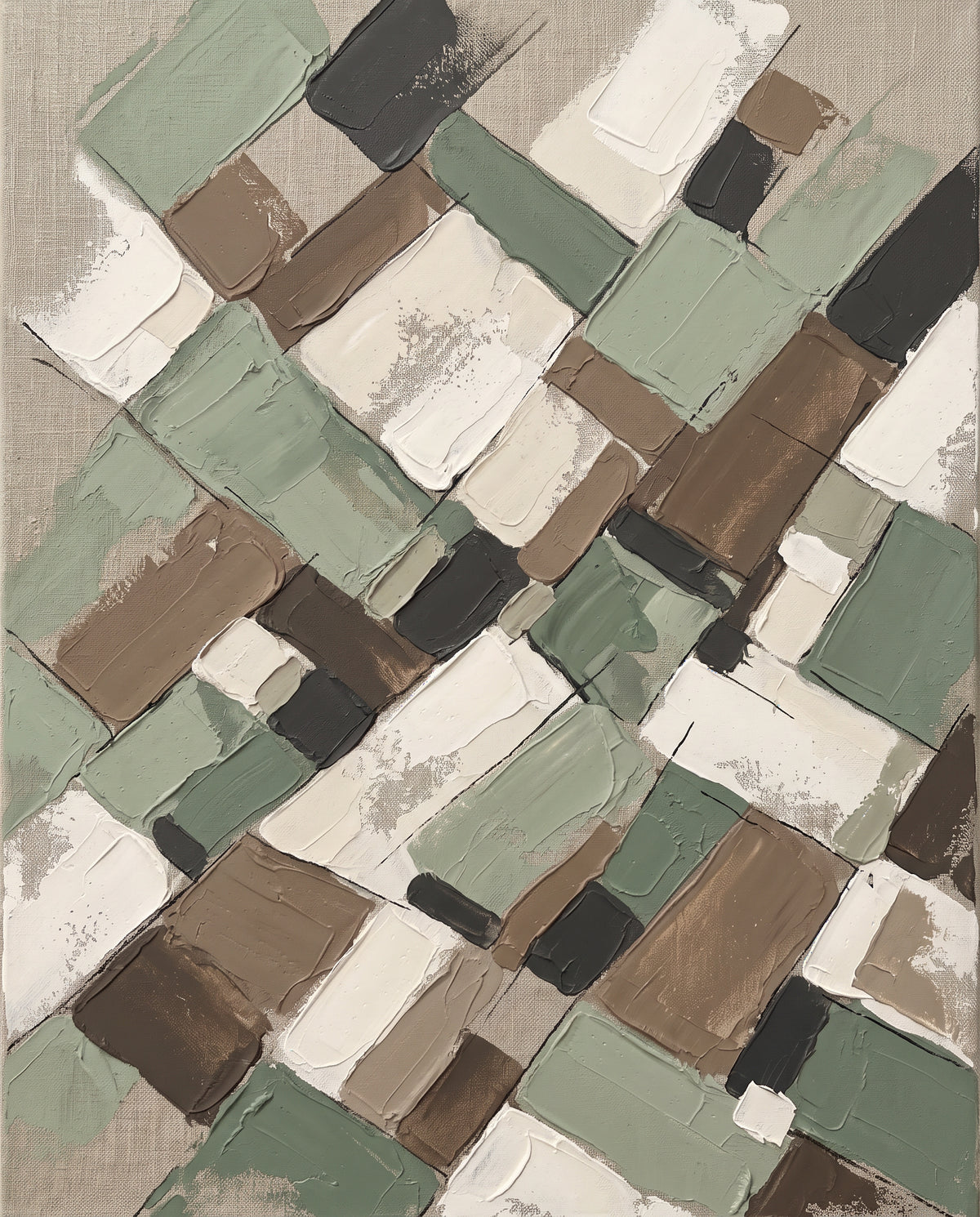 Sage Earth Tone Blocks Abstract Canvas — abstract wall art, bedroom wall decor, full artwork view, abstract canvas wall art print | BloomWorld Art