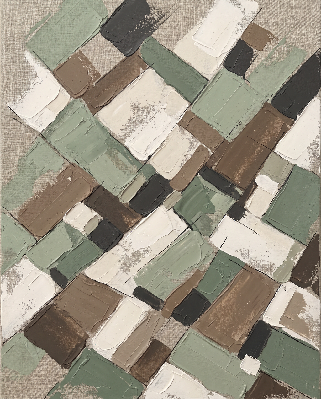Sage Earth Tone Blocks Abstract Canvas, Muted Botanical Wall Art, Cozy Farmhouse Decor, Gift