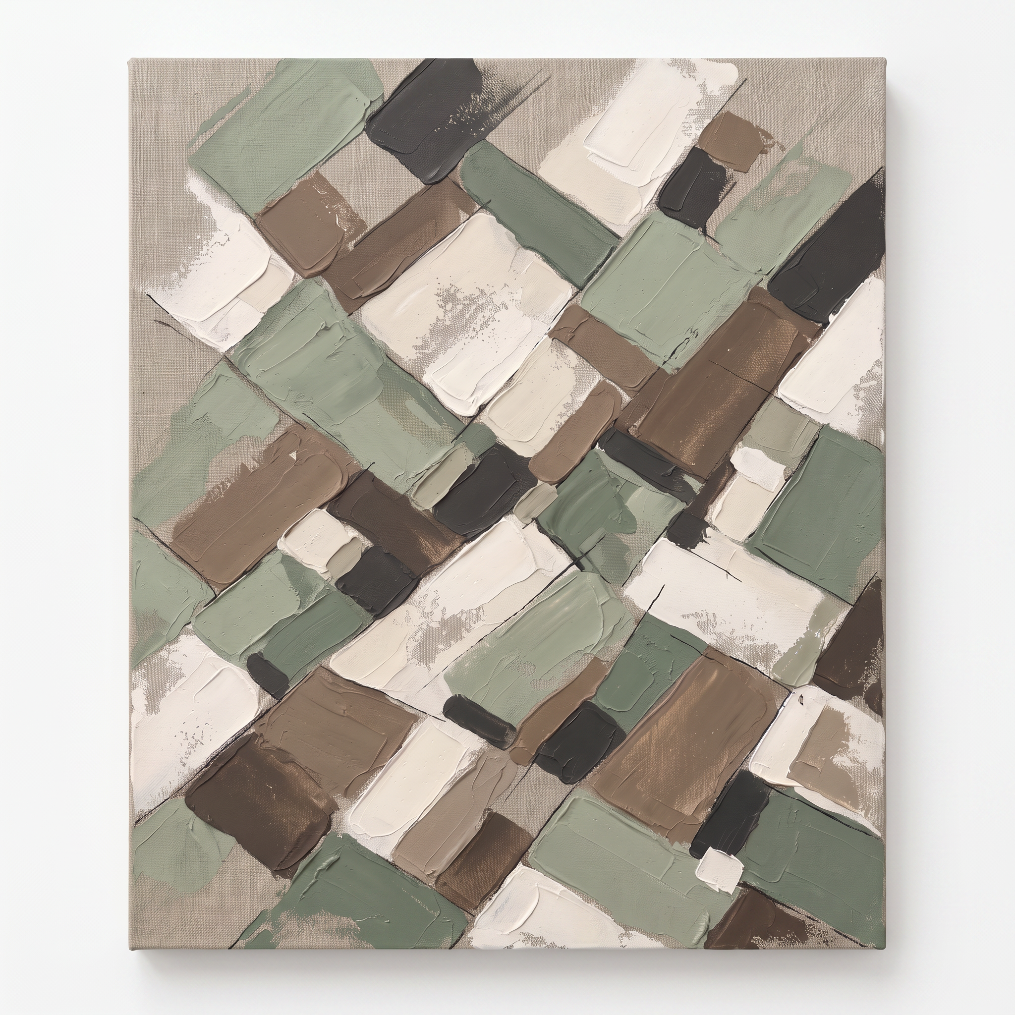 Sage Earth Tone Blocks Abstract Canvas, Muted Botanical Wall Art, Cozy Farmhouse Decor, Gift