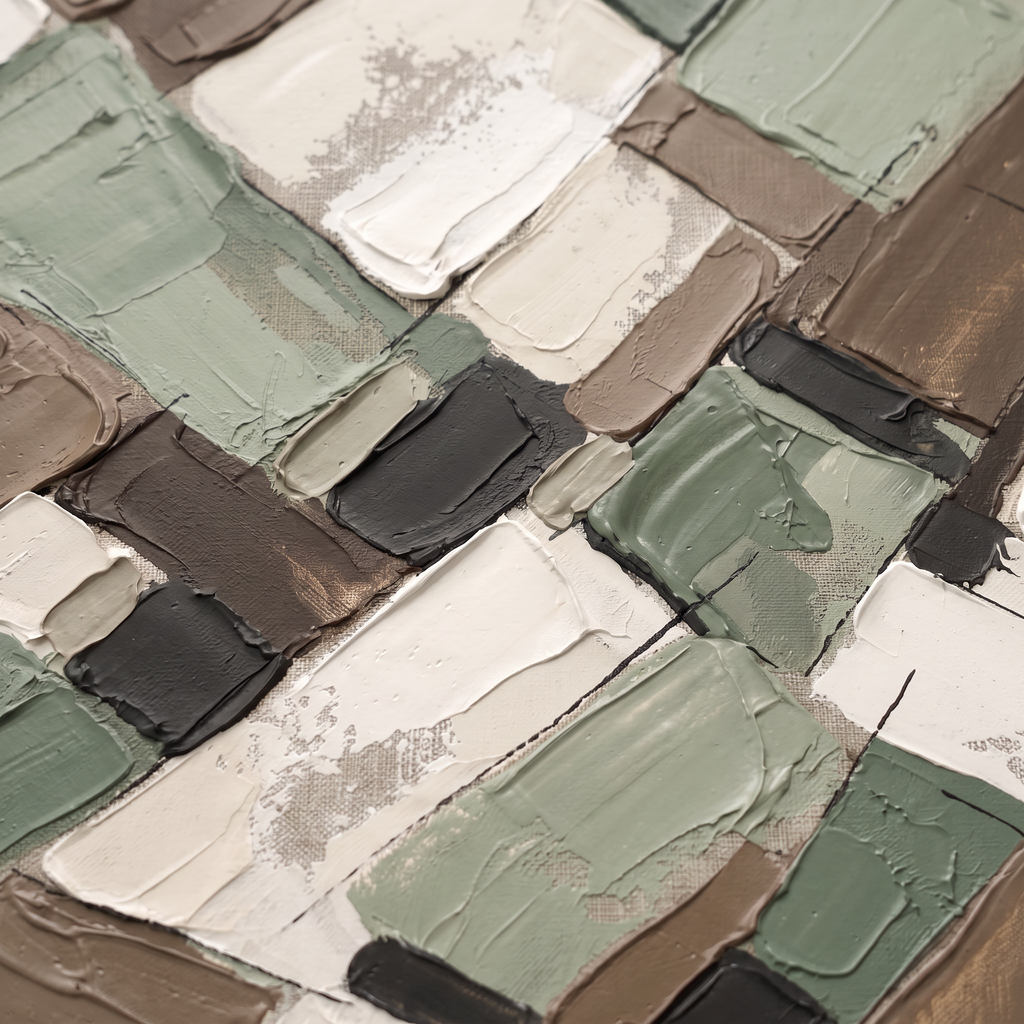 Sage Earth Tone Blocks Abstract Canvas, Muted Botanical Wall Art, Cozy Farmhouse Decor, Gift