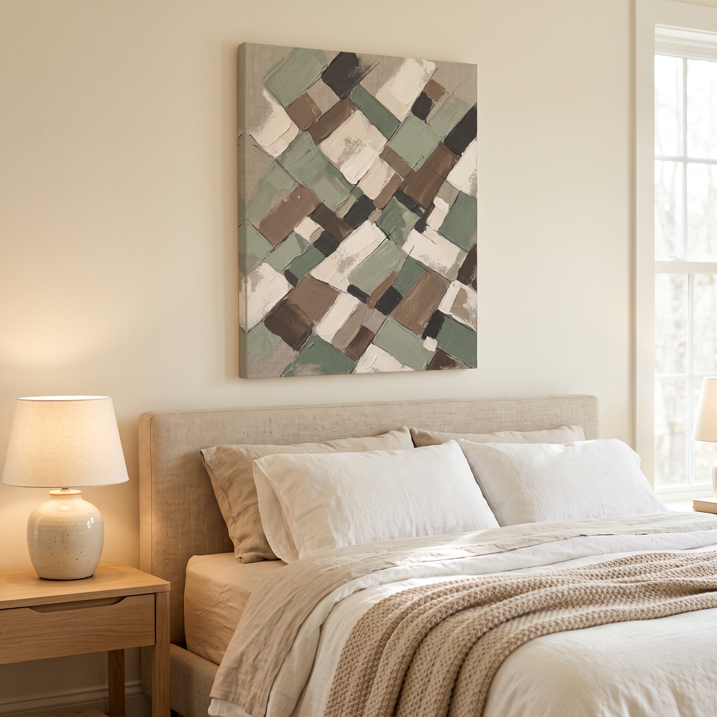 Sage Earth Tone Blocks Abstract Canvas, Muted Botanical Wall Art, Cozy Farmhouse Decor, Gift