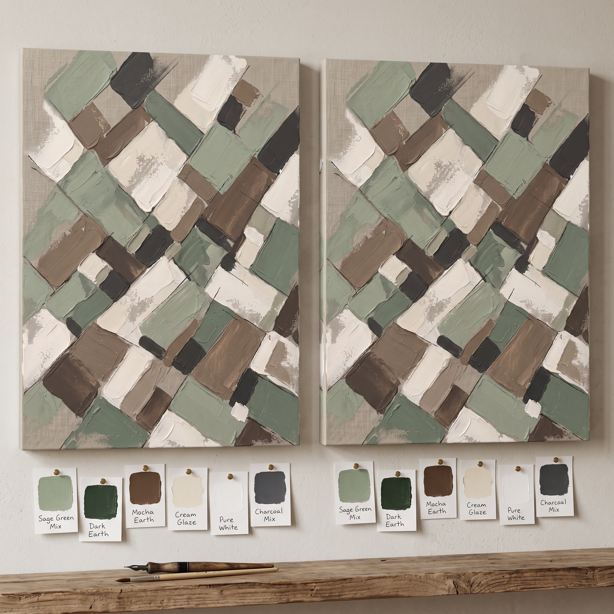 Sage Earth Tone Blocks Abstract Canvas, Muted Botanical Wall Art, Cozy Farmhouse Decor, Gift