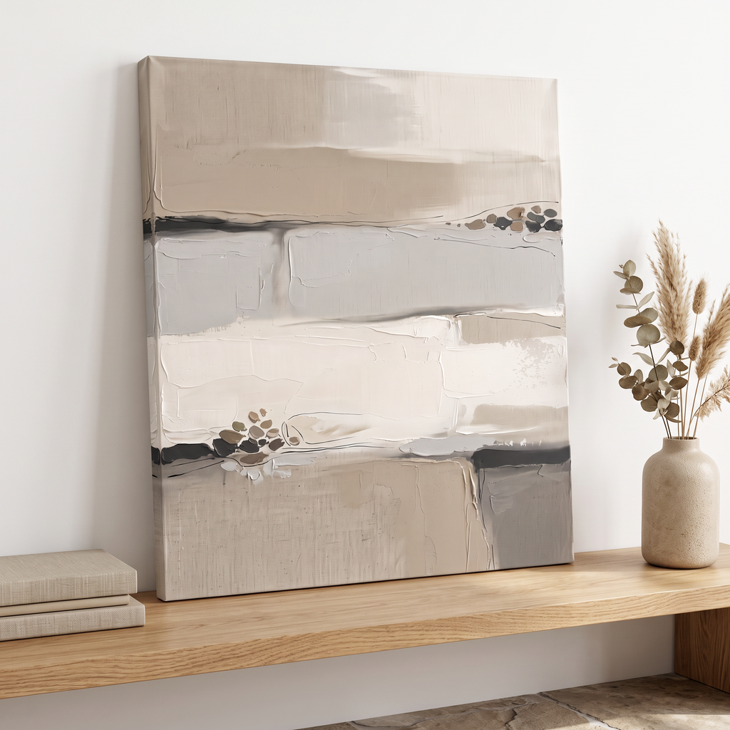 Beige Minimalist Horizon Wall Art, Neutral Abstract Canvas Print, Calm Living Room Decor, Gift