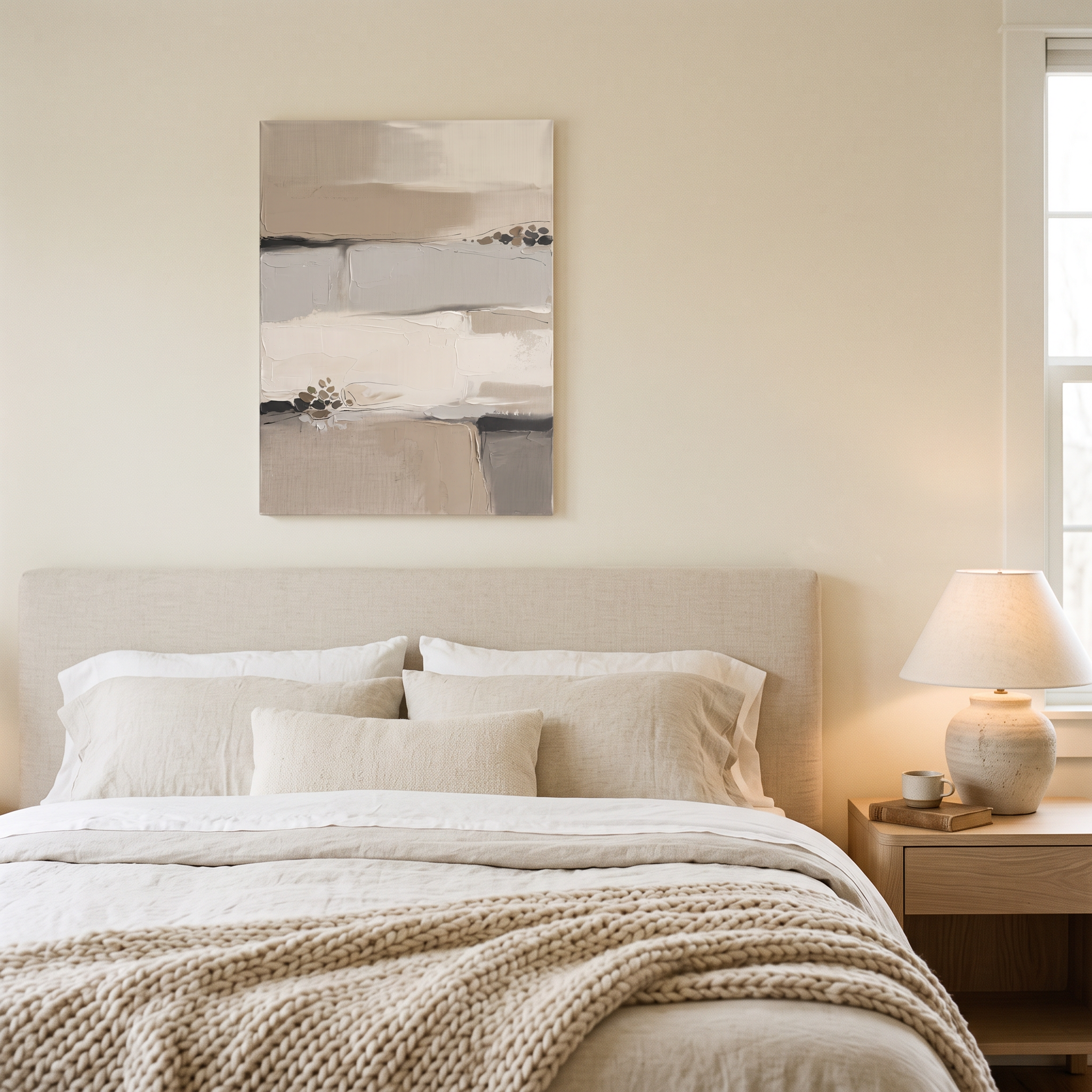 Beige Minimalist Horizon Wall Art, Neutral Abstract Canvas Print, Calm Living Room Decor, Gift