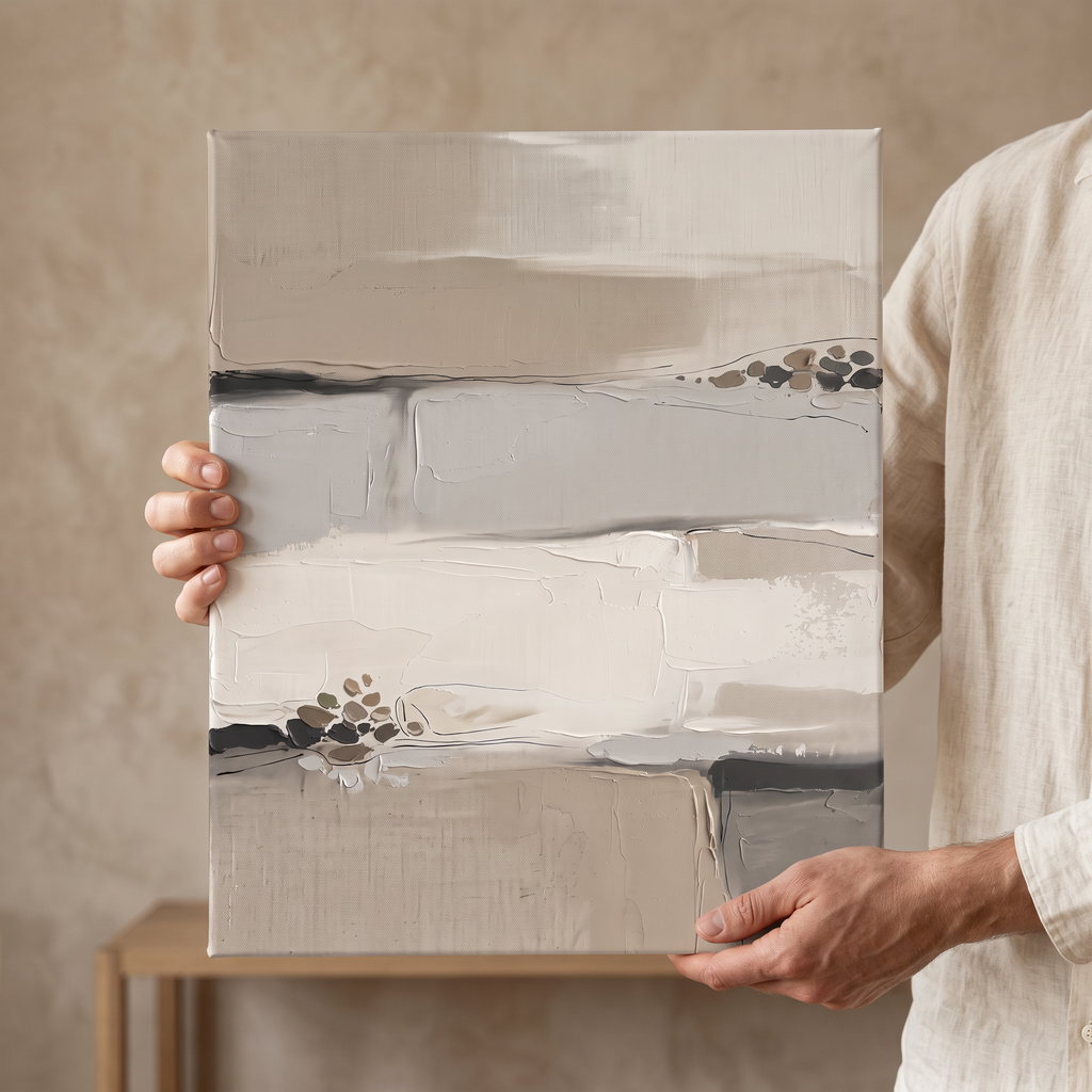 Beige Minimalist Horizon Wall Art, Neutral Abstract Canvas Print, Calm Living Room Decor, Gift
