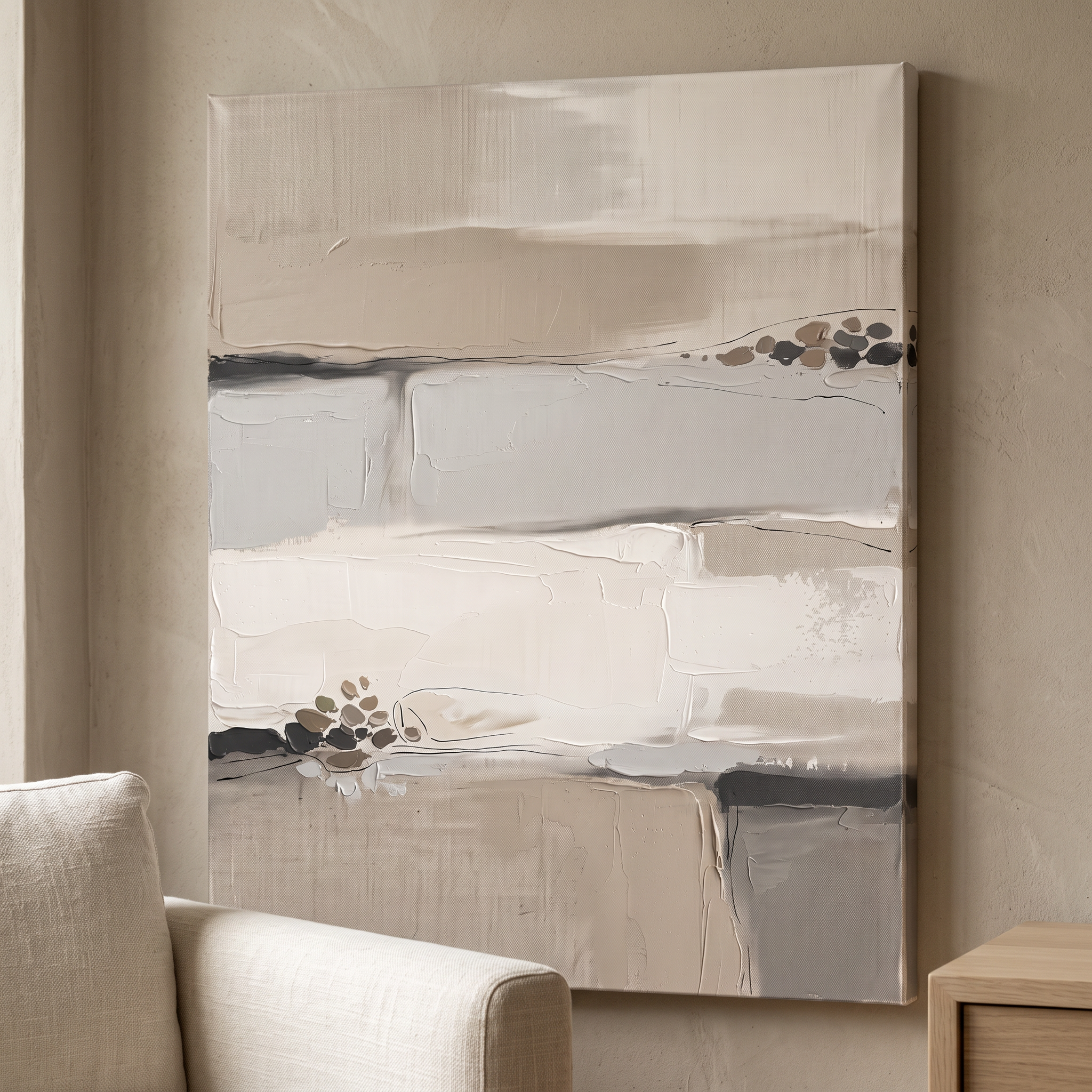 Beige Minimalist Horizon Wall Art, Neutral Abstract Canvas Print, Calm Living Room Decor, Gift