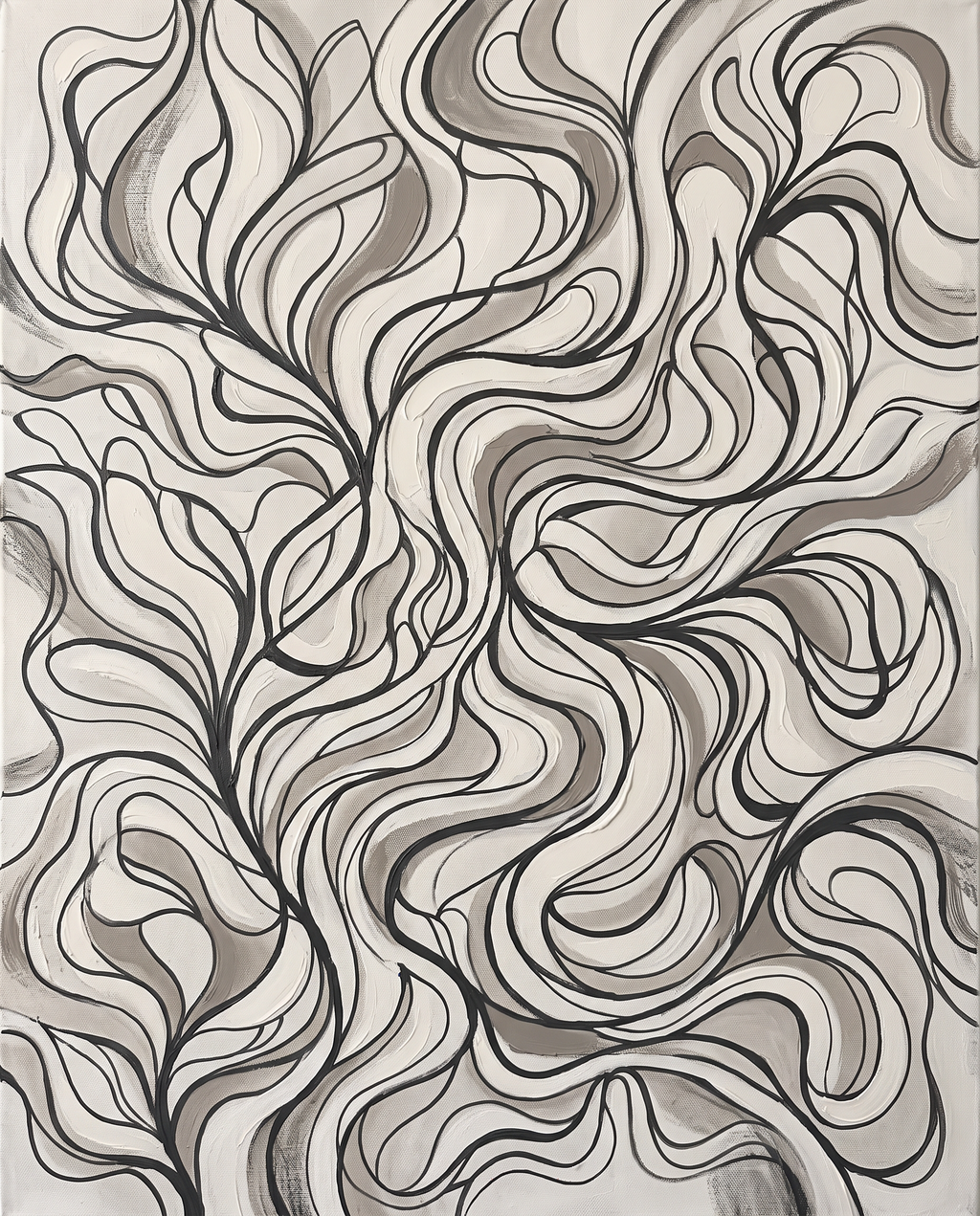 Charcoal Organic Line Abstract Wall Art, One Line Drawing Canvas, Minimalist Modern Decor, Gift