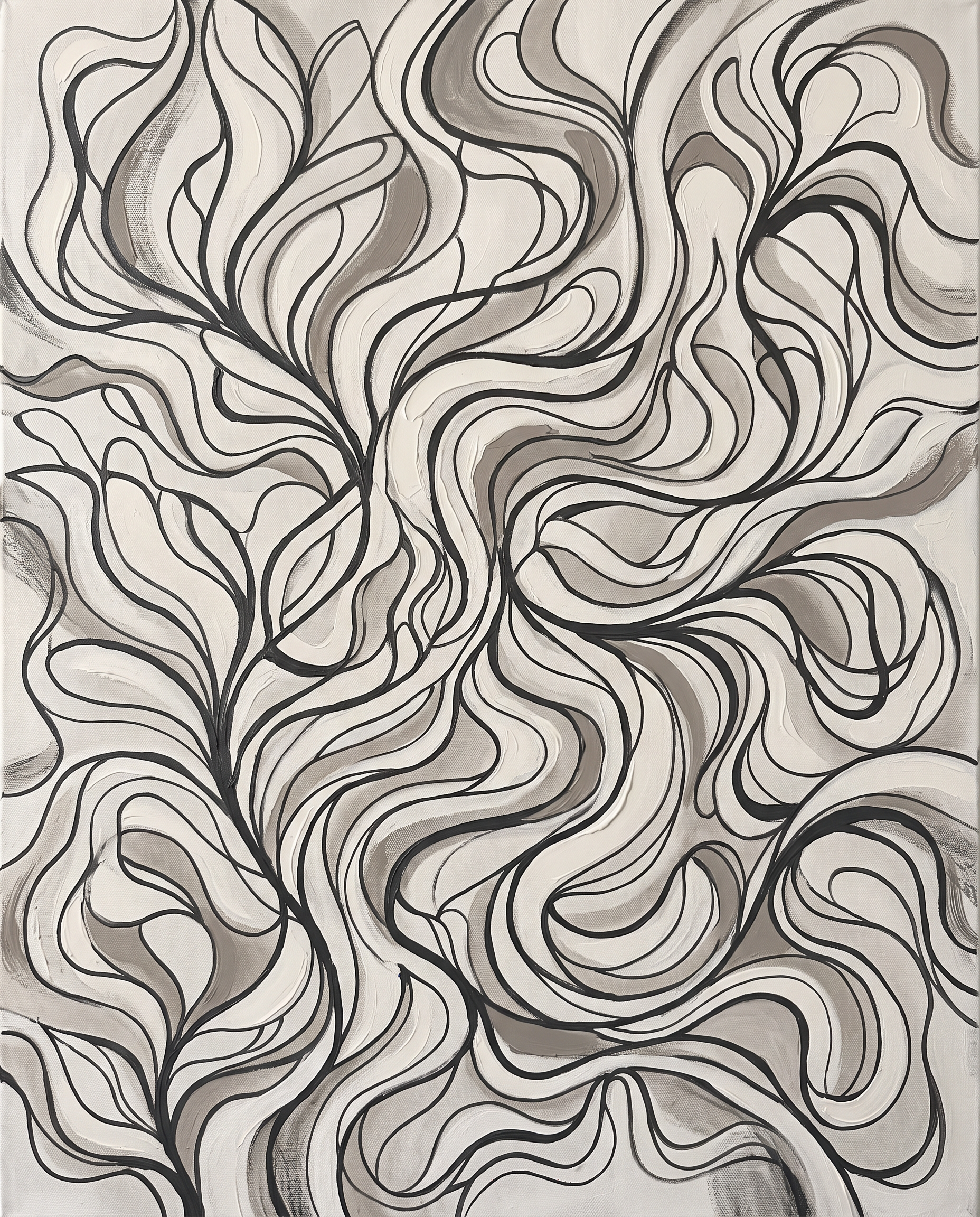 Charcoal Organic Line Abstract Wall Art, One Line Drawing Canvas, Minimalist Modern Decor, Gift