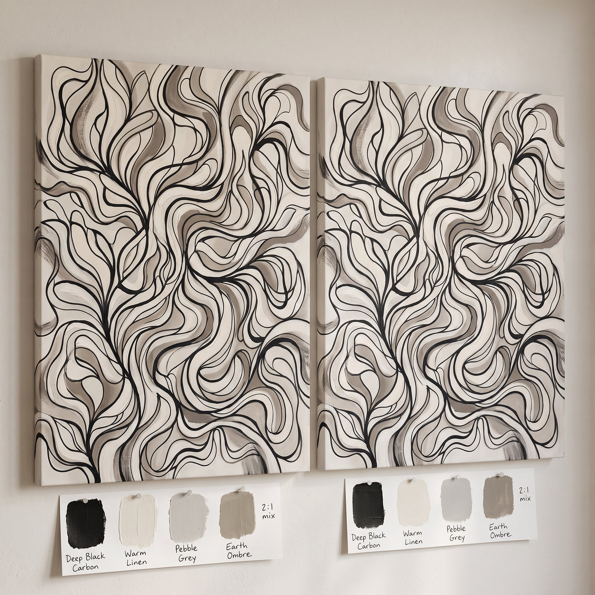 Charcoal Organic Line Abstract Wall Art — abstract wall art, bedroom wall decor, canvas wall art shown on a wall in a styled interior, view C5 (canvas print)
