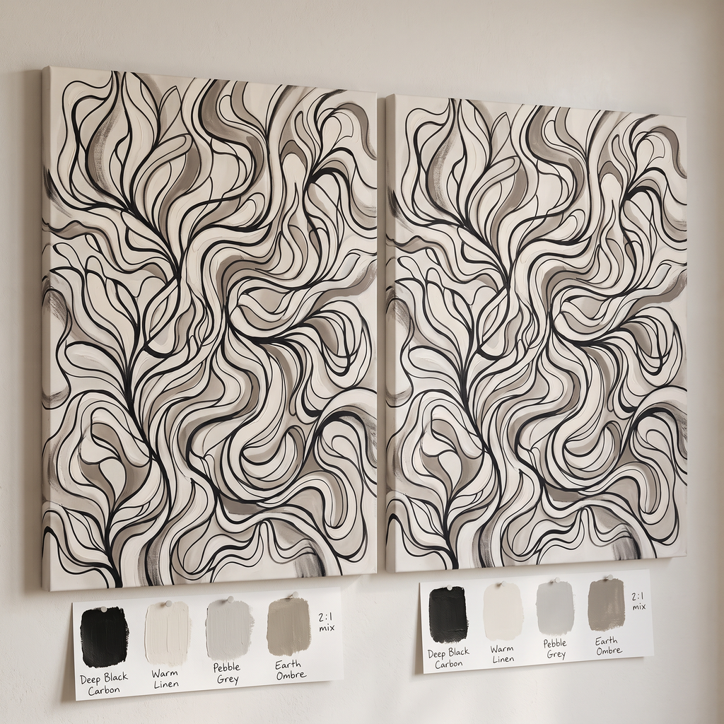 Charcoal Organic Line Abstract Wall Art, One Line Drawing Canvas, Minimalist Modern Decor, Gift