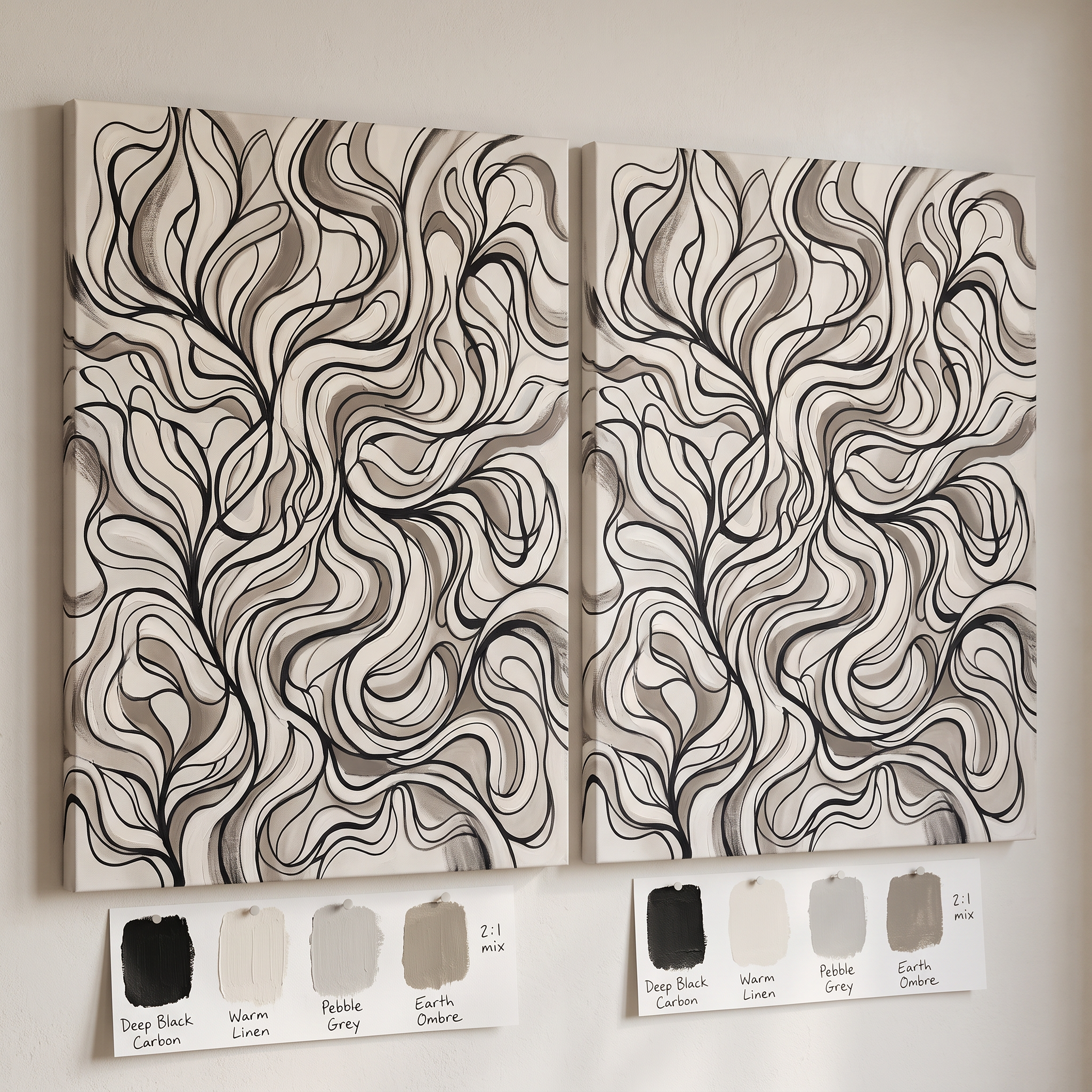 Charcoal Organic Line Abstract Wall Art, One Line Drawing Canvas, Minimalist Modern Decor, Gift