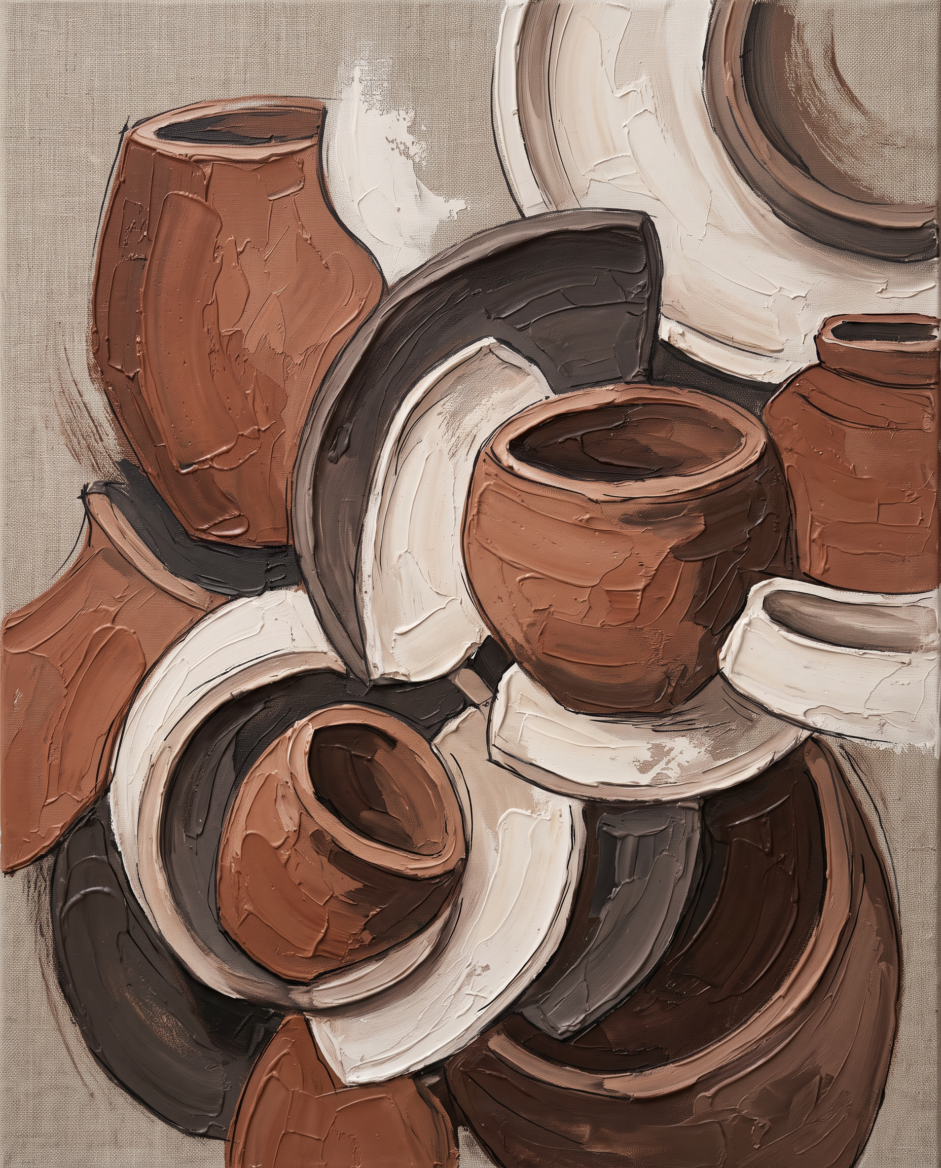 Clay Sculptural Forms Abstract Wall Art, Ceramic Art Canvas Print, Organic Earth Tone Decor, Gift