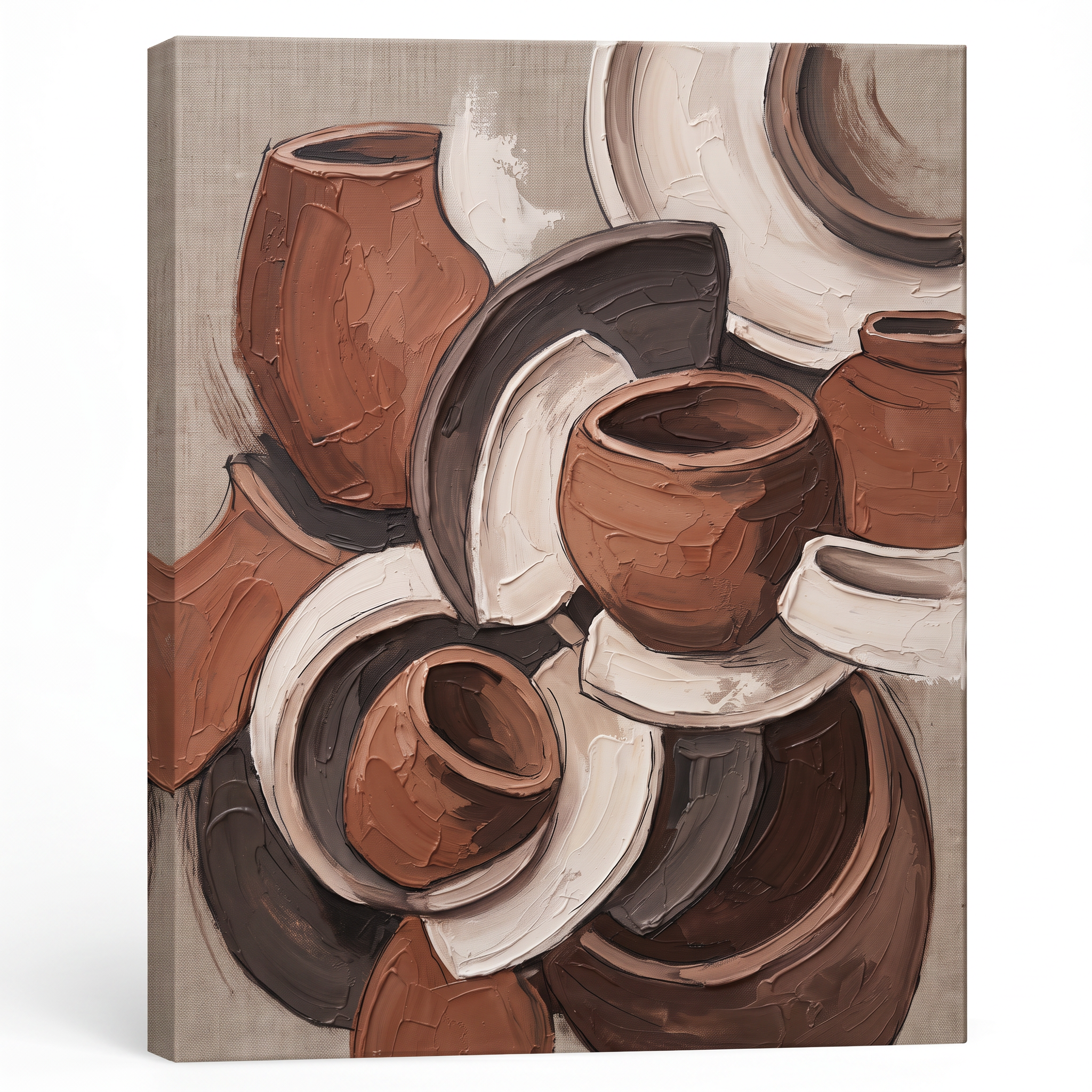 Clay Sculptural Forms Abstract Wall Art, Ceramic Art Canvas Print, Organic Earth Tone Decor, Gift