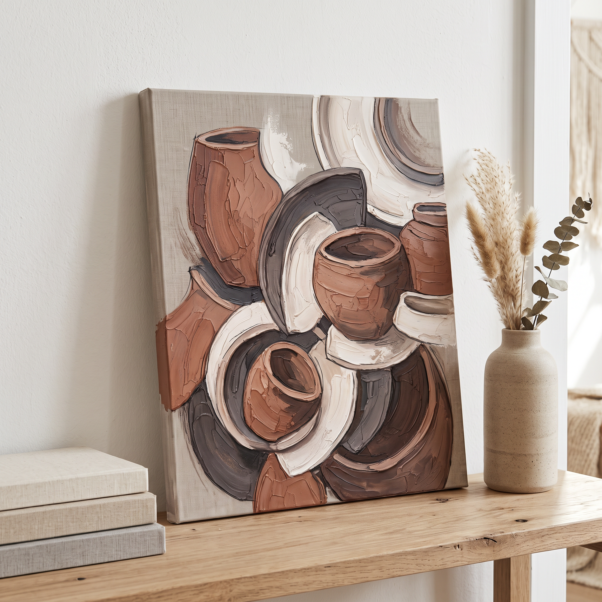 Clay Sculptural Forms Abstract Wall Art, Ceramic Art Canvas Print, Organic Earth Tone Decor, Gift