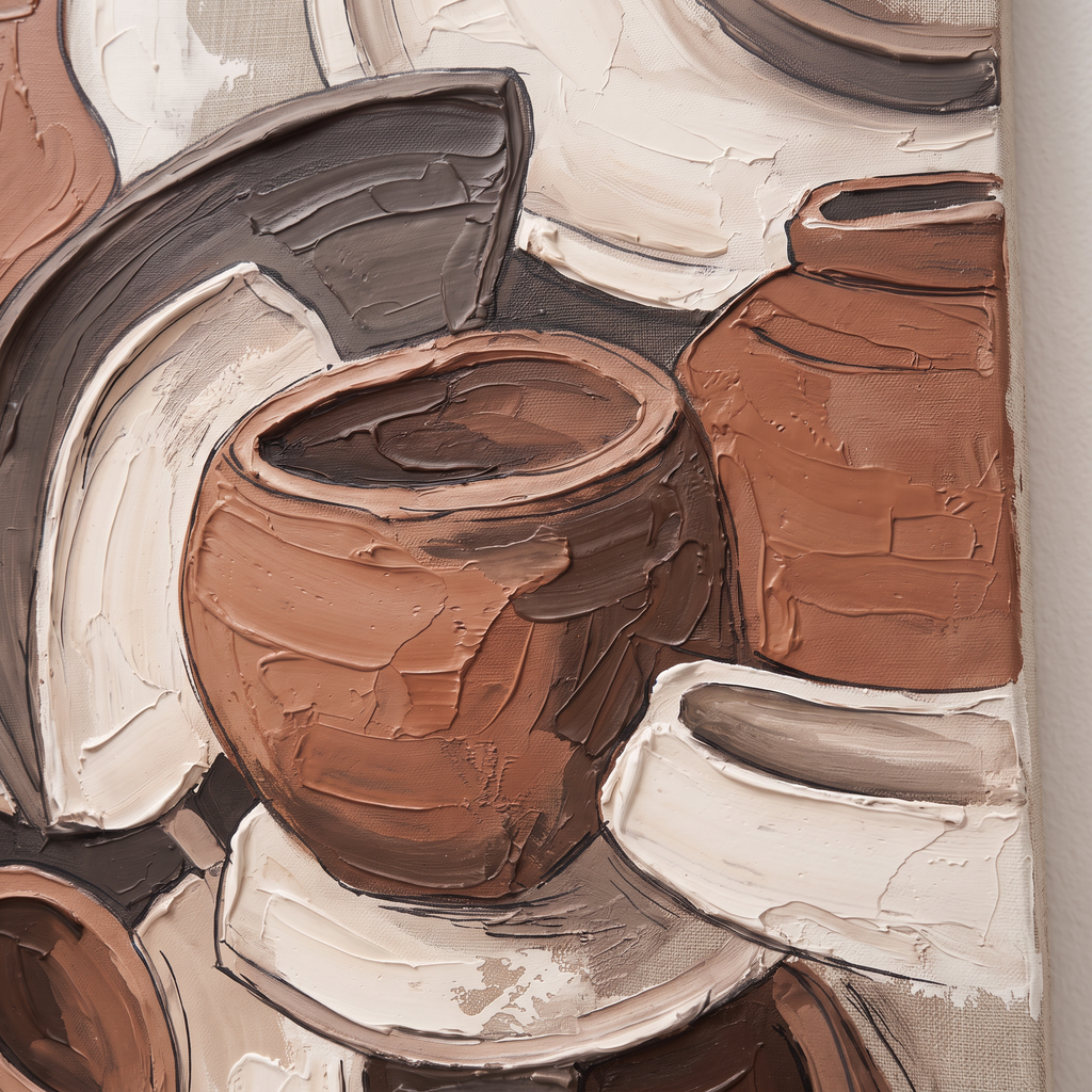 Clay Sculptural Forms Abstract Wall Art, Ceramic Art Canvas Print, Organic Earth Tone Decor, Gift
