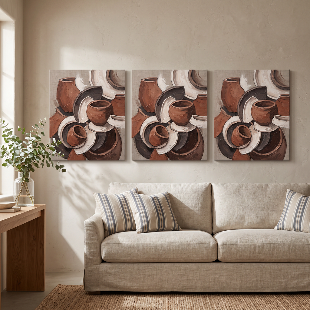 Clay Sculptural Forms Abstract Wall Art, Ceramic Art Canvas Print, Organic Earth Tone Decor, Gift