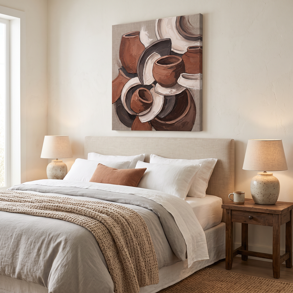 Clay Sculptural Forms Abstract Wall Art, Ceramic Art Canvas Print, Organic Earth Tone Decor, Gift