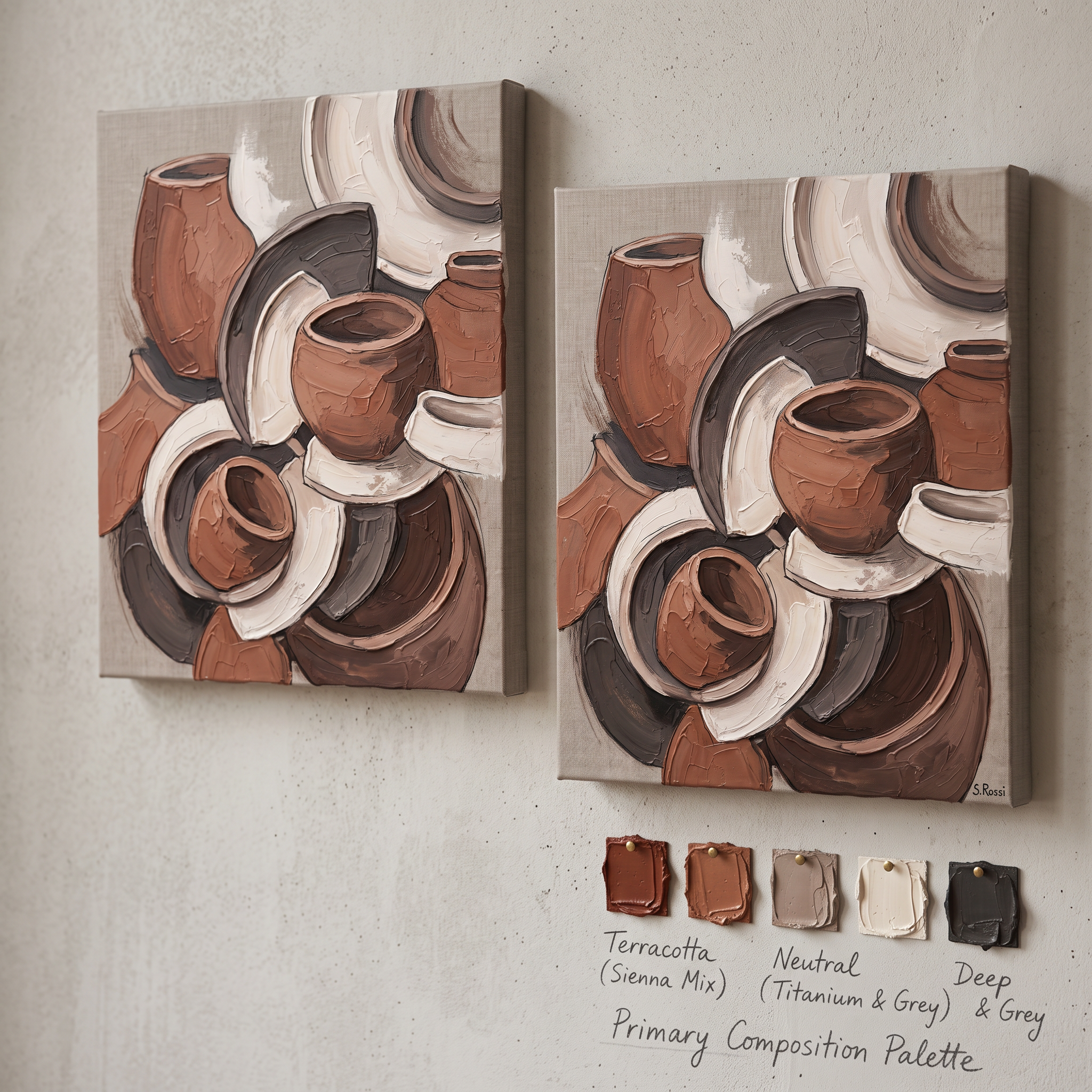Clay Sculptural Forms Abstract Wall Art, Ceramic Art Canvas Print, Organic Earth Tone Decor, Gift