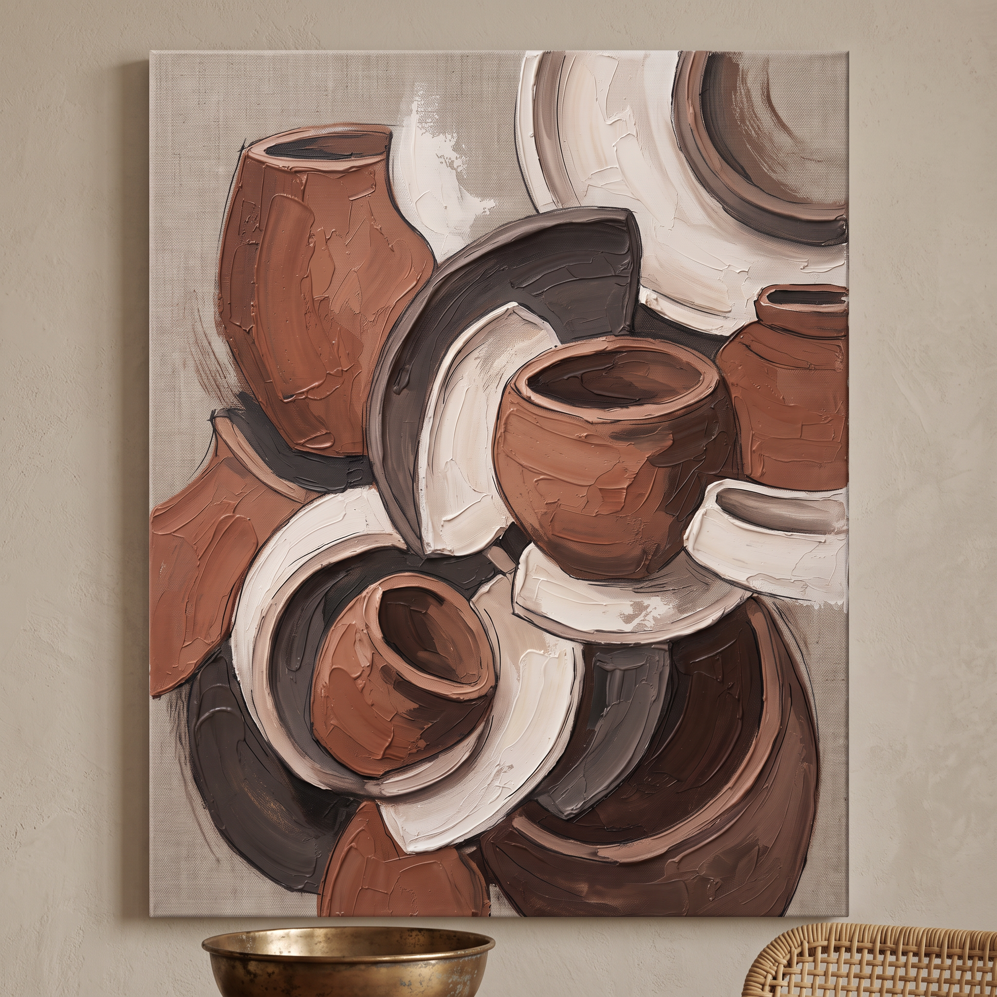 Clay Sculptural Forms Abstract Wall Art, Ceramic Art Canvas Print, Organic Earth Tone Decor, Gift