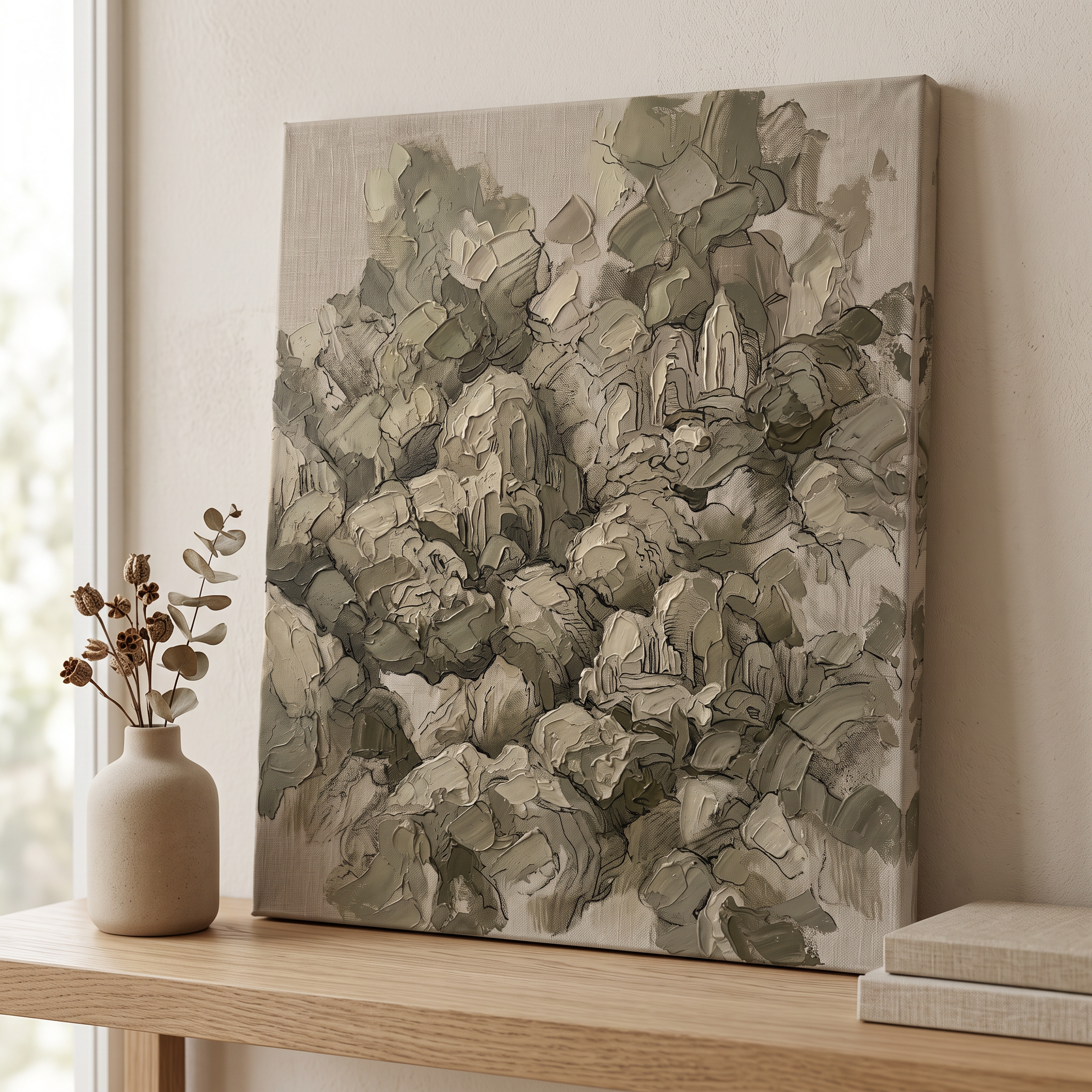 Olive Neutral Texture Abstract Wall Art, Earth Tone Impasto Canvas, Organic Modern Decor, Gift