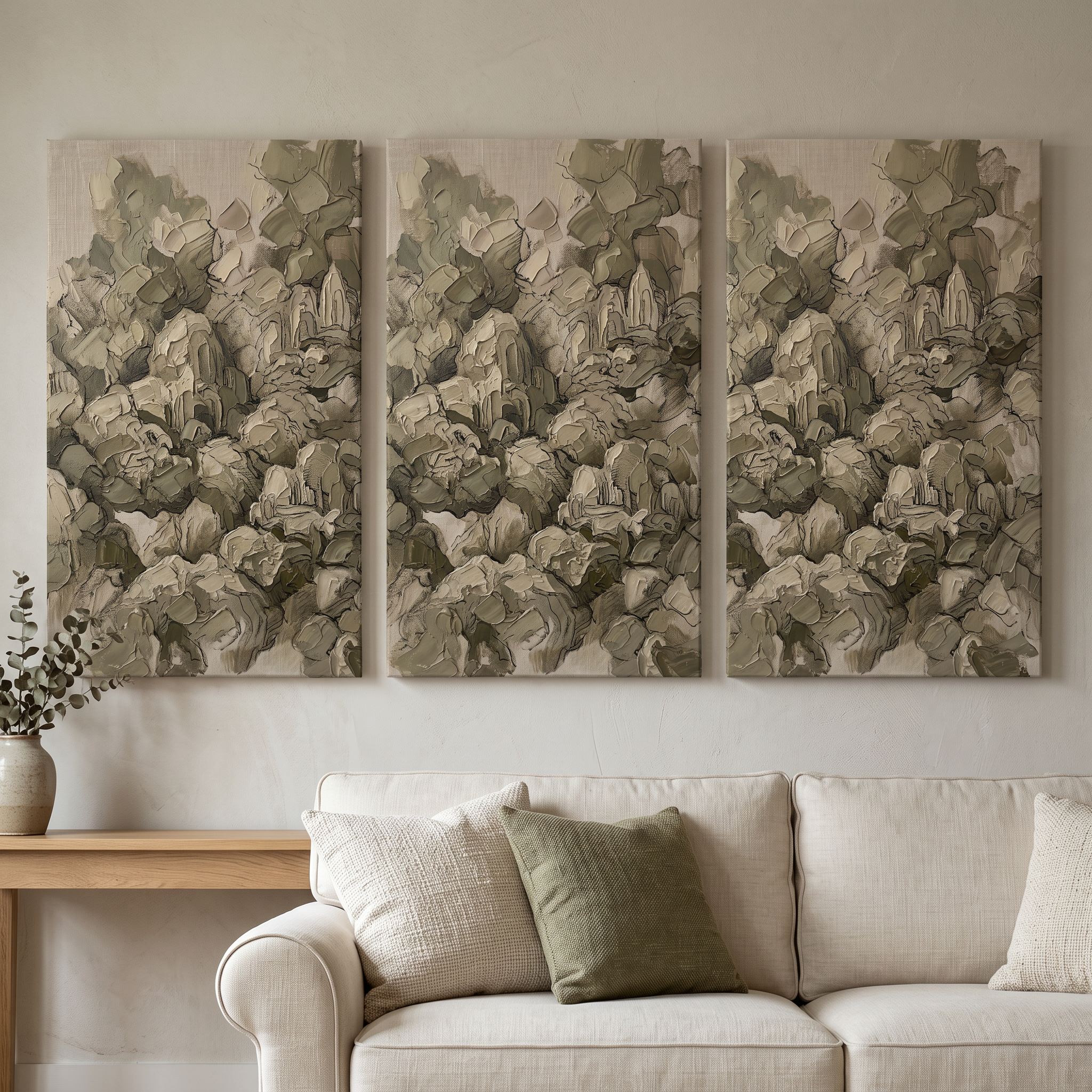 Olive Neutral Texture Abstract Wall Art, Earth Tone Impasto Canvas, Organic Modern Decor, Gift