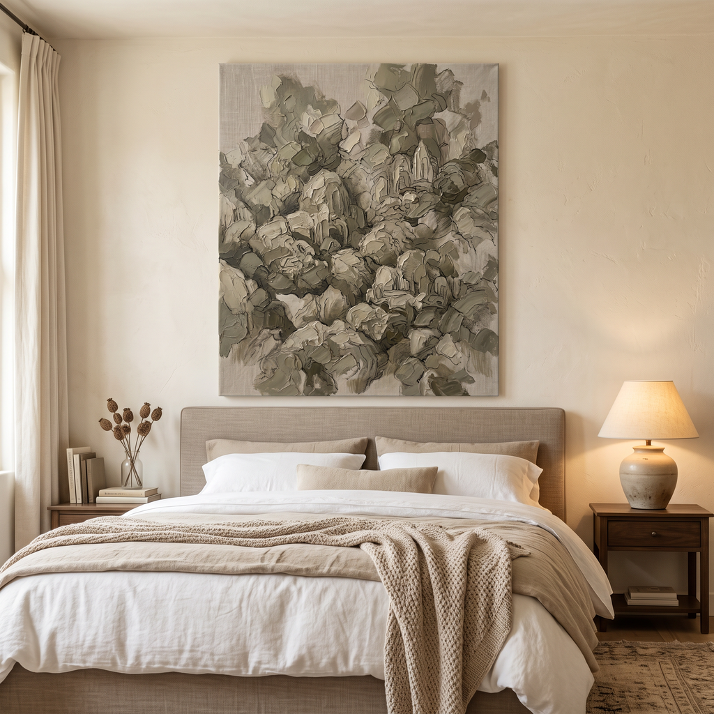 Olive Neutral Texture Abstract Wall Art, Earth Tone Impasto Canvas, Organic Modern Decor, Gift