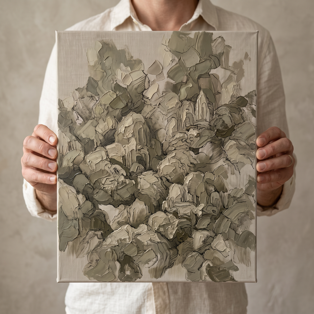 Olive Neutral Texture Abstract Wall Art, Earth Tone Impasto Canvas, Organic Modern Decor, Gift