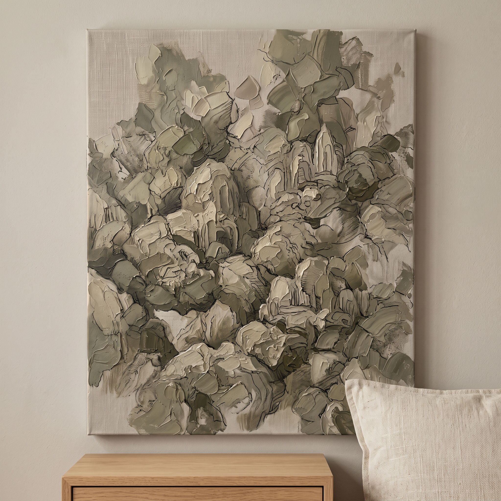 Olive Neutral Texture Abstract Wall Art, Earth Tone Impasto Canvas, Organic Modern Decor, Gift