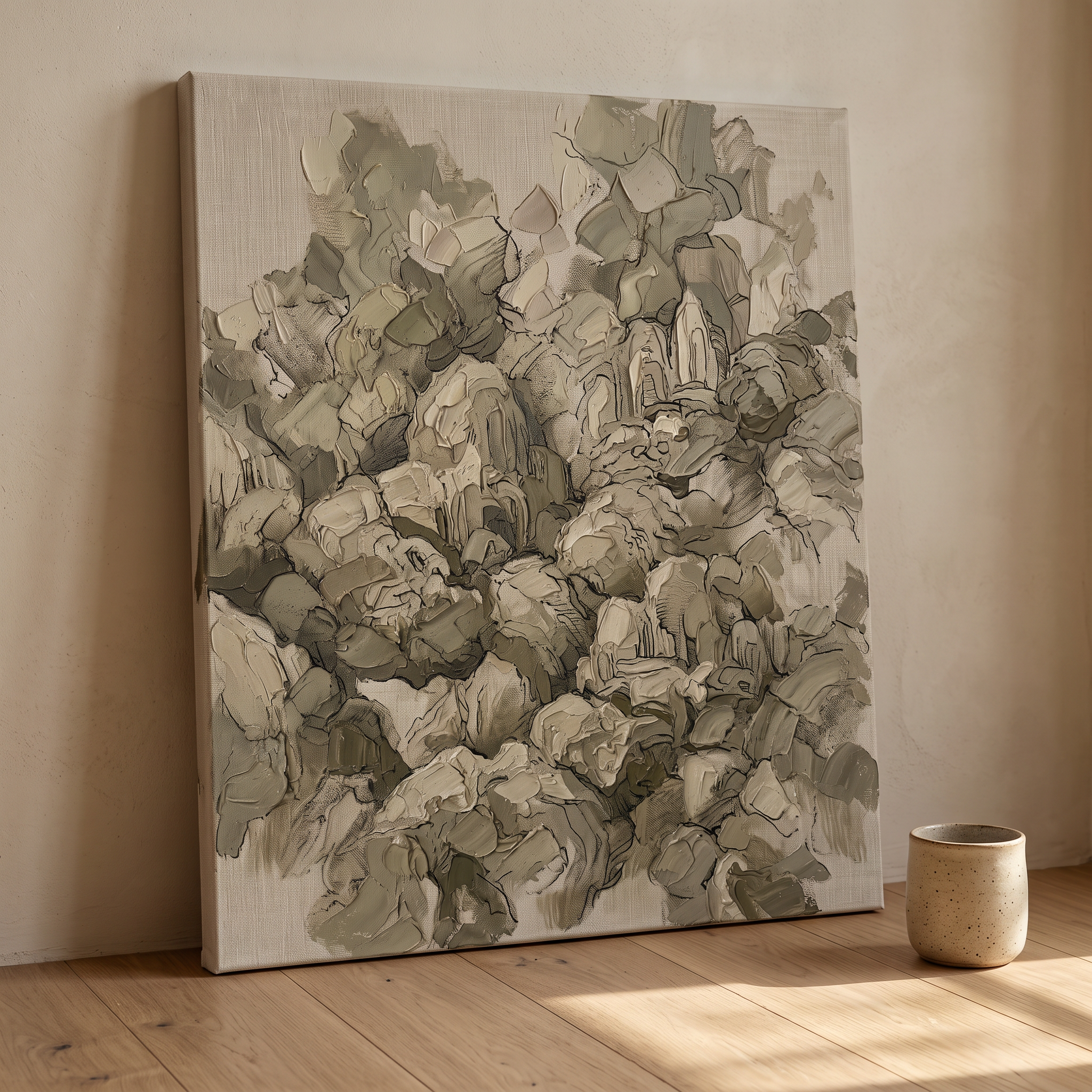 Olive Neutral Texture Abstract Wall Art, Earth Tone Impasto Canvas, Organic Modern Decor, Gift