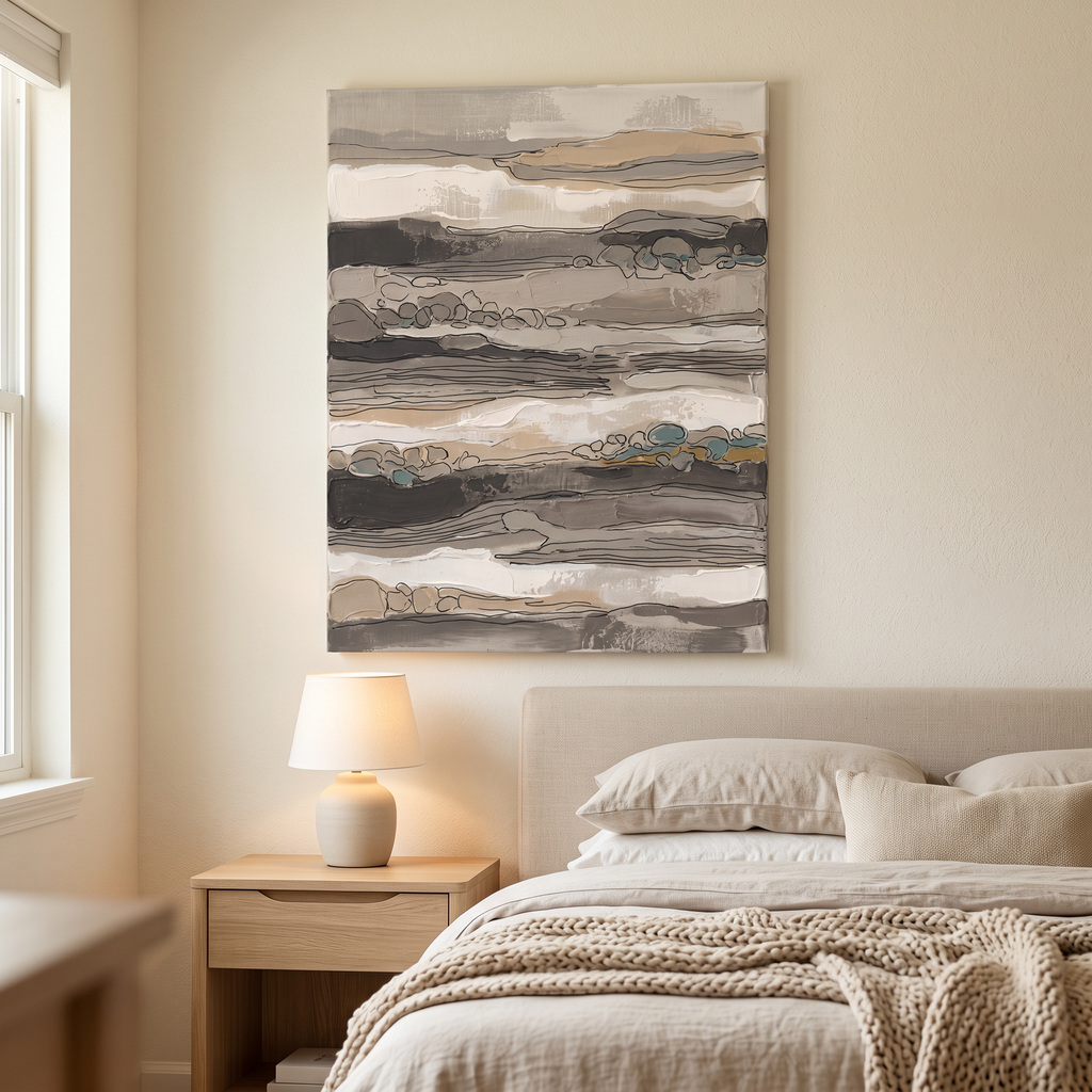 Taupe Layered Stripes Abstract Canvas, Minimalist Geometric Wall Art, Neutral Living Room Decor, Gift
