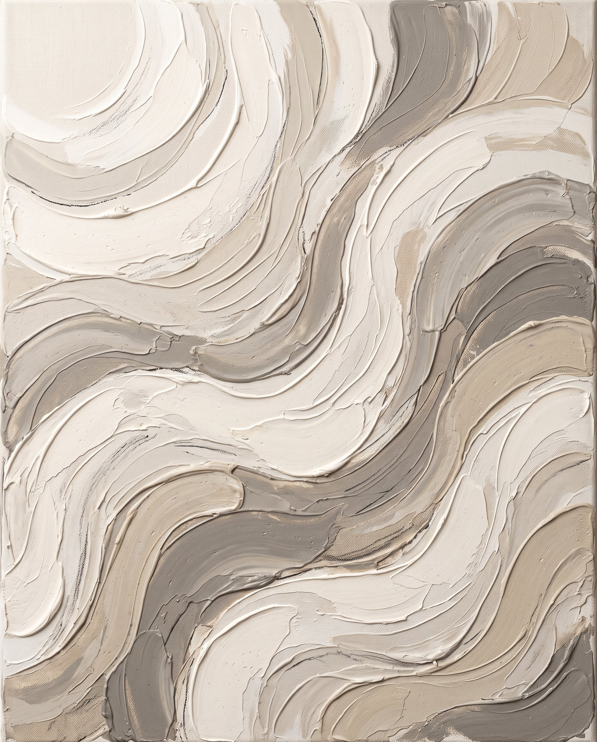 Cream Impasto-Style Waves Abstract Wall Art — abstract wall art, bedroom wall decor, full artwork view, abstract canvas wall art print | BloomWorld Art