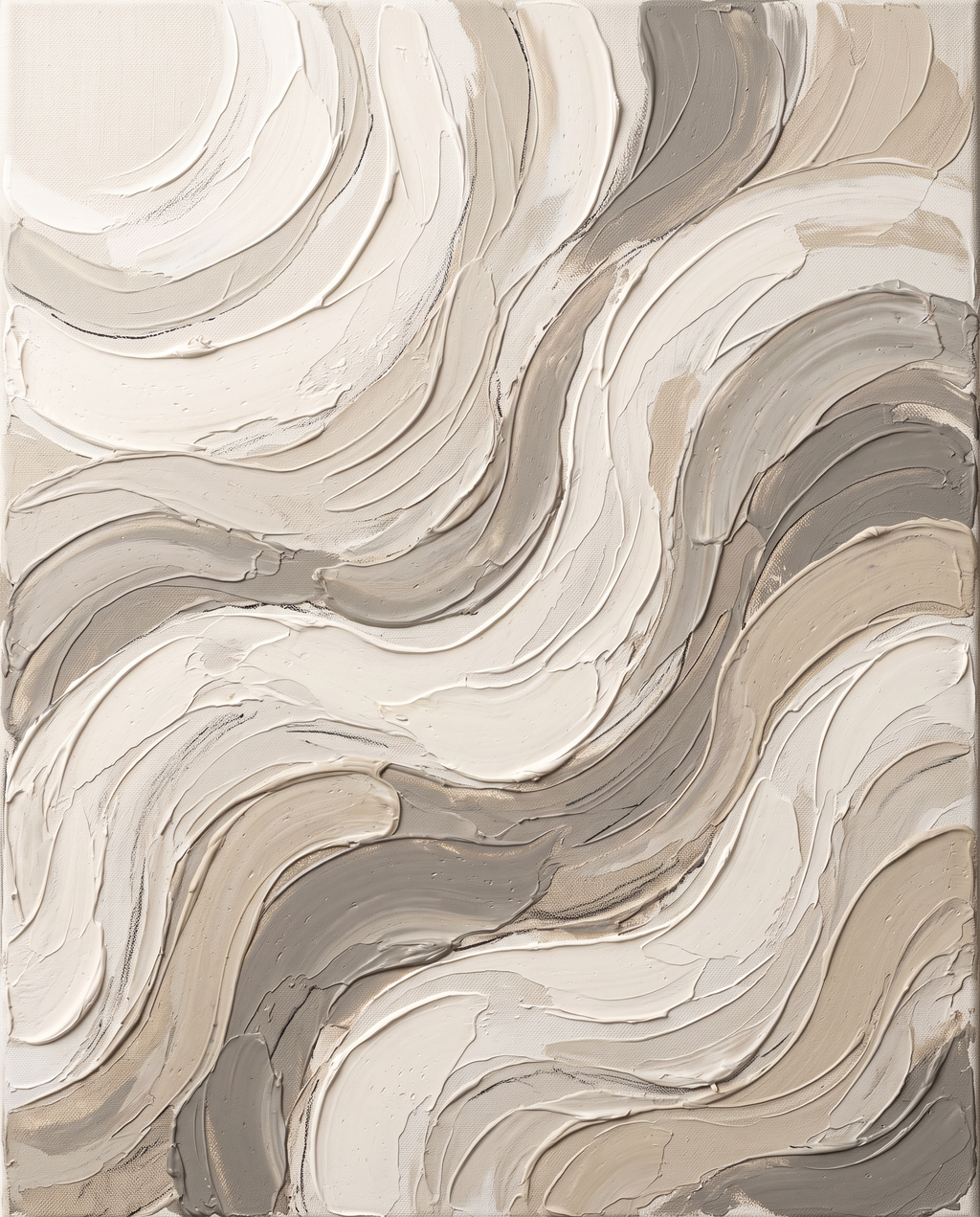 Cream Impasto Waves Abstract Wall Art, Thick Textured Canvas Painting, Elegant Bedroom Decor, Gift