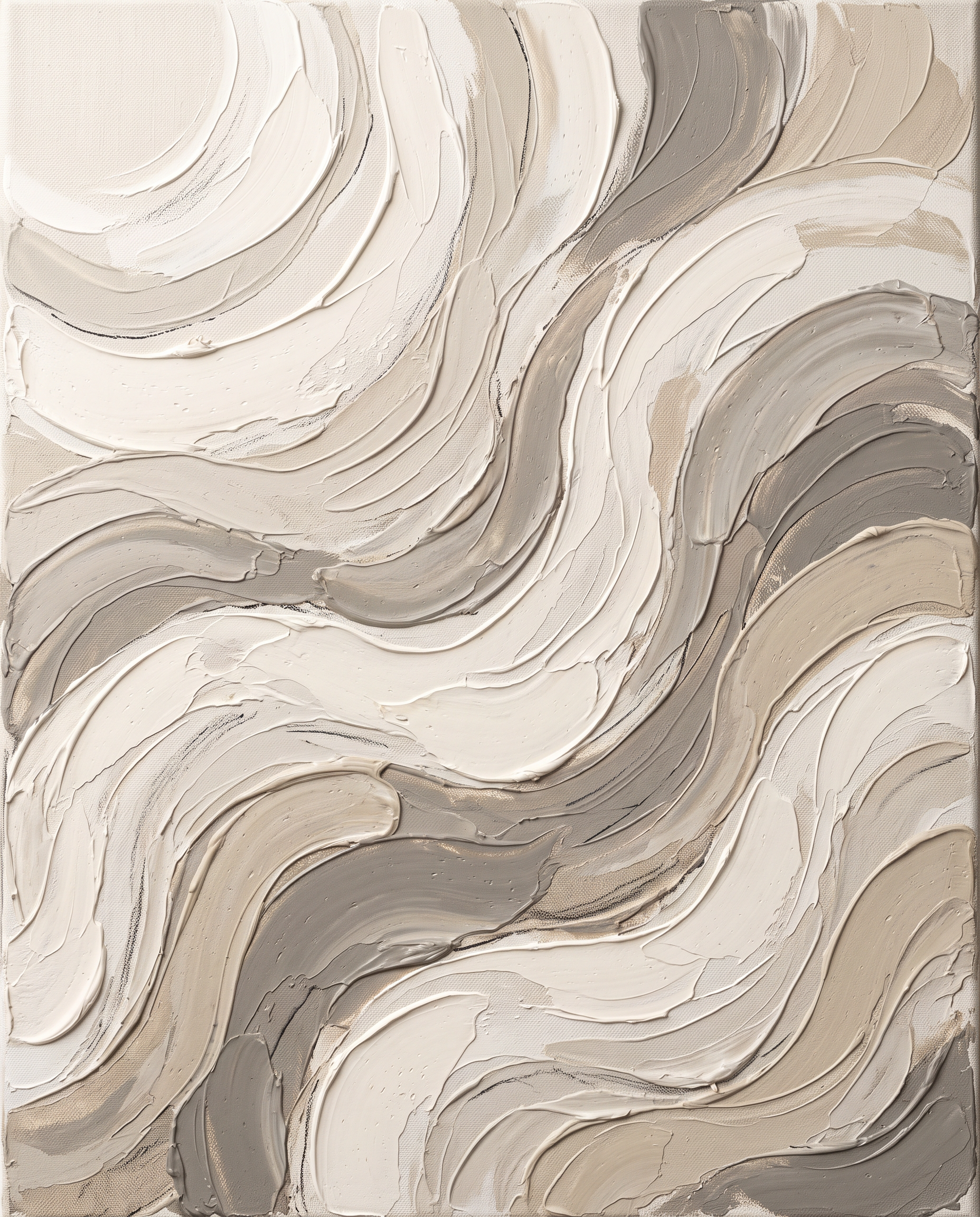 Cream Impasto Waves Abstract Wall Art, Thick Textured Canvas Painting, Elegant Bedroom Decor, Gift