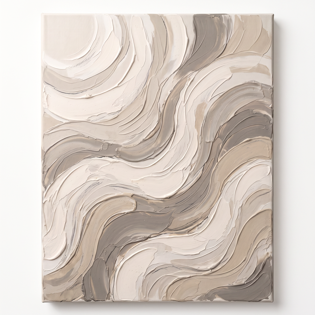 Cream Impasto Waves Abstract Wall Art, Thick Textured Canvas Painting, Elegant Bedroom Decor, Gift