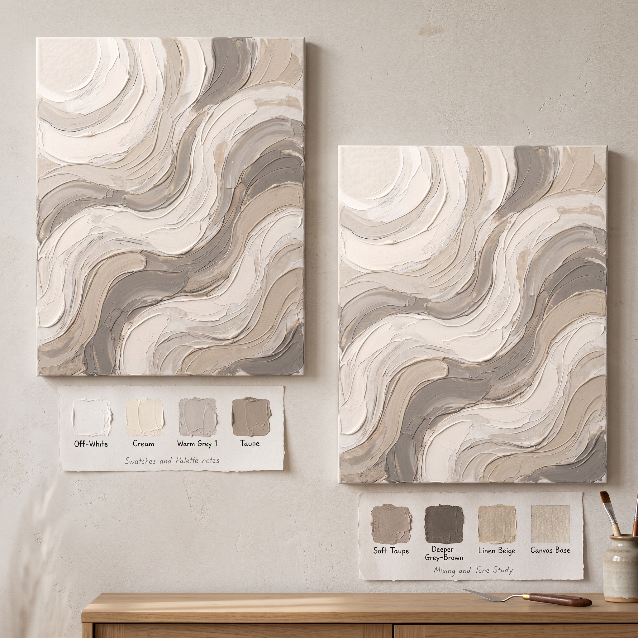Cream Impasto Waves Abstract Wall Art, Thick Textured Canvas Painting, Elegant Bedroom Decor, Gift