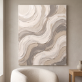 Cream Impasto Waves Abstract Wall Art, Thick Textured Canvas Painting, Elegant Bedroom Decor, Gift