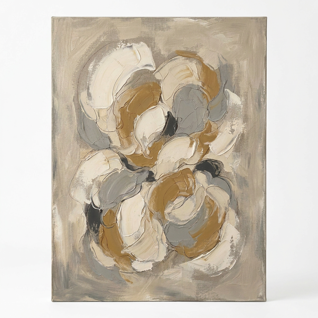 Warm Neutral Floral Petal Ring Abstract Canvas Print - BloomWorld wall art print