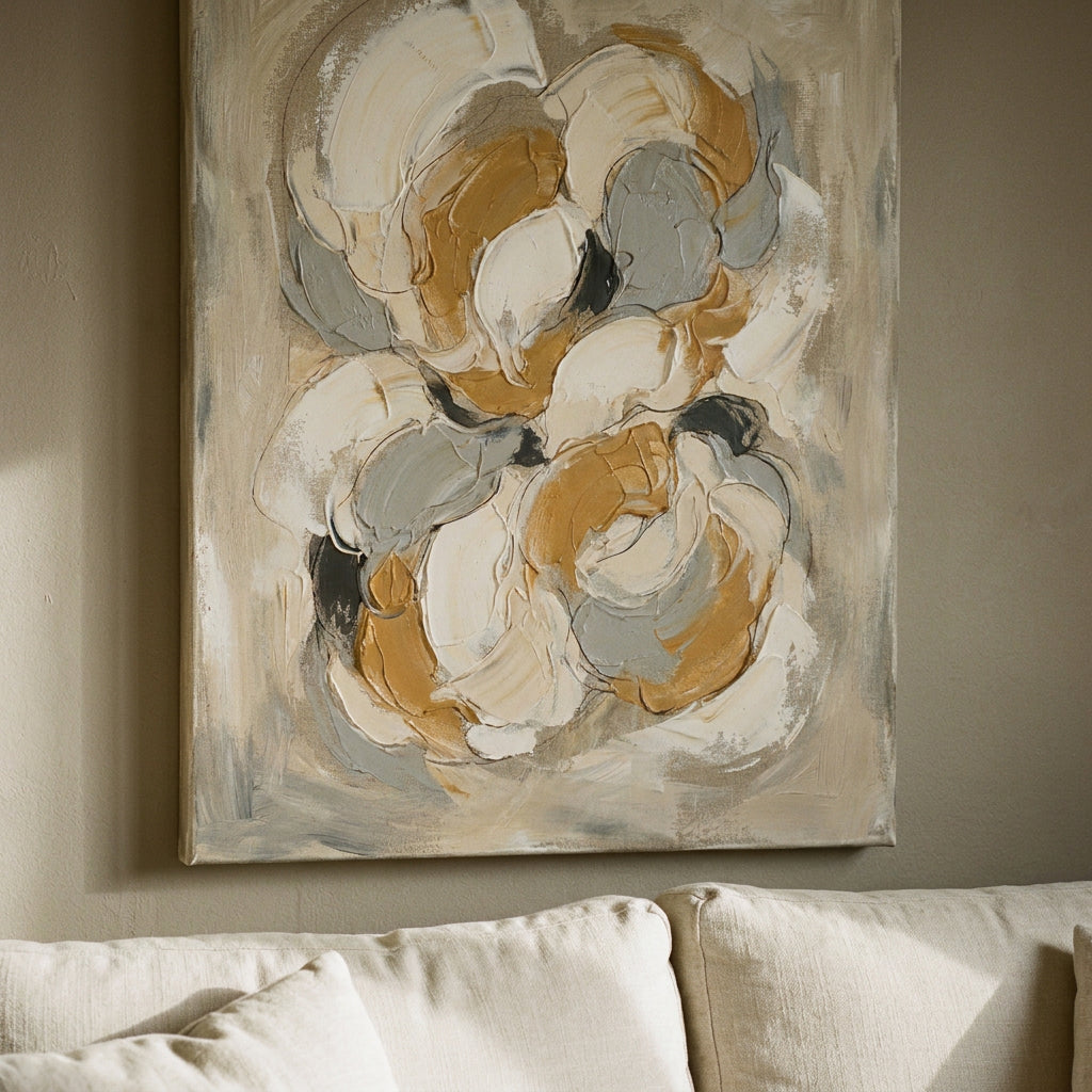 Warm Neutral Floral Petal Ring Abstract Canvas Print - BloomWorld wall art print