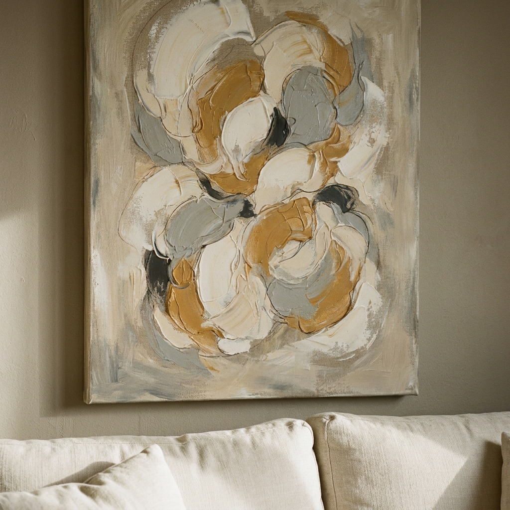 Warm Neutral Floral Petal Ring Abstract Canvas Print - BloomWorld wall art print