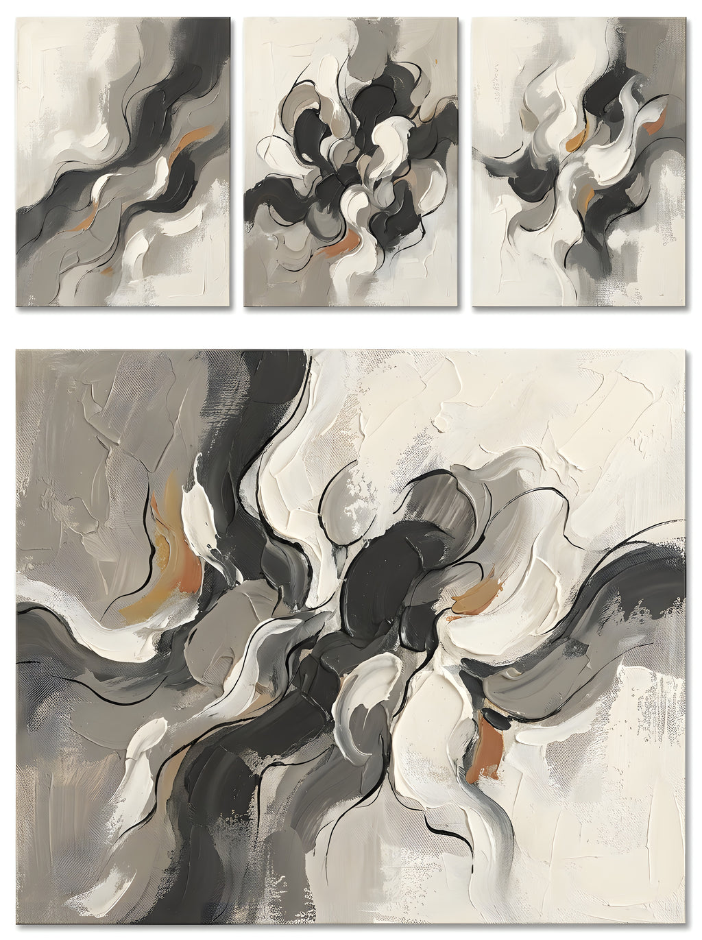 Beige Black Abstract Wall Art, Neutral Decor, Gallery Wrapped Canvas, Gift